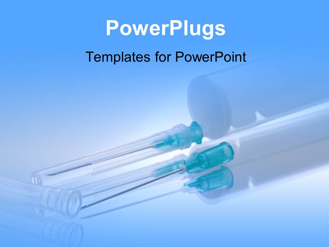 PowerPoint Template medical syringe with needle over blue background (19924)