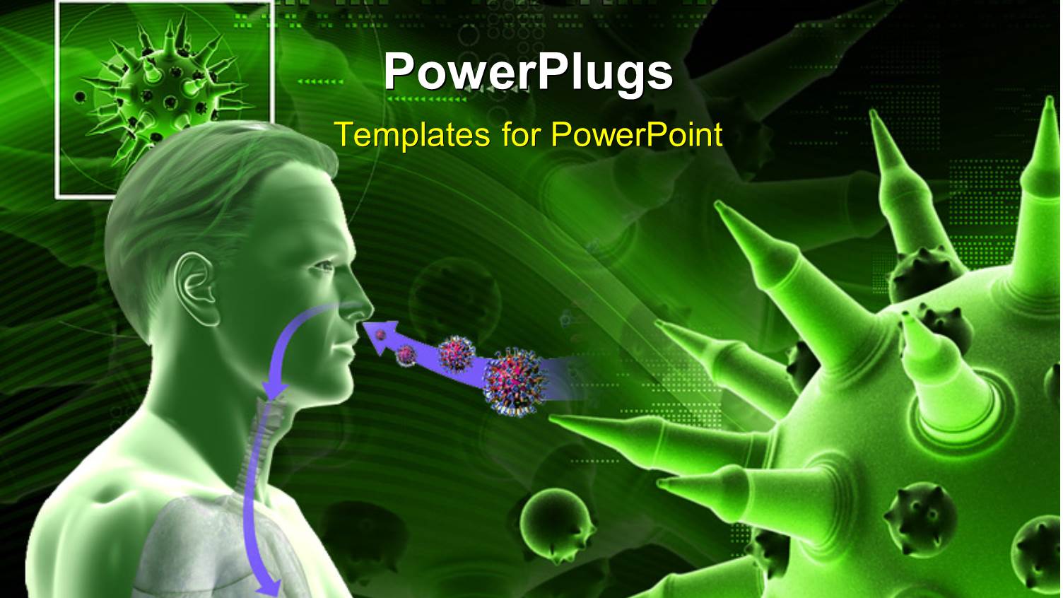 Medical Theme Depicting Humanoid Having Flu Virus with Green Color