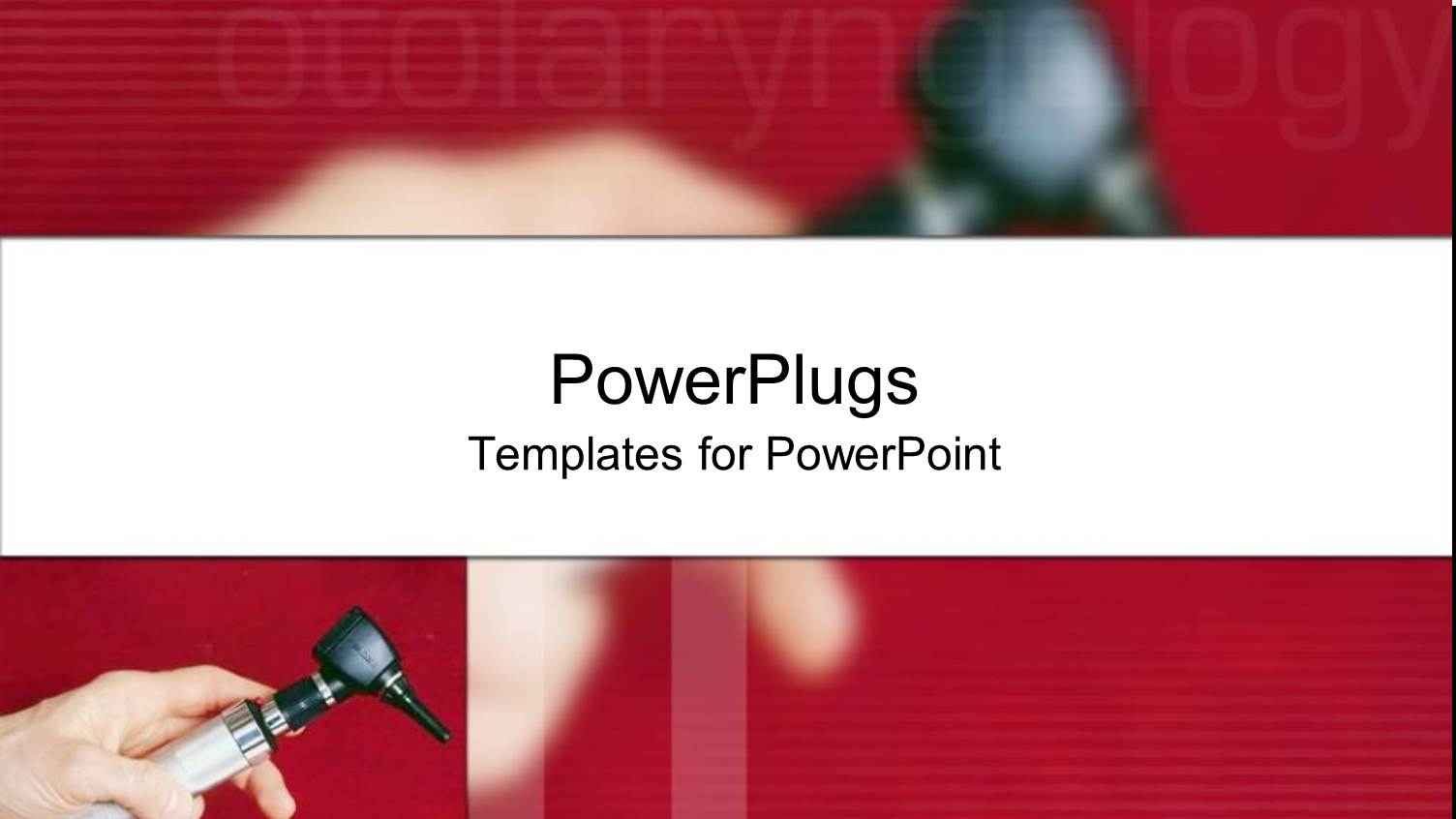 Medical Theme with Doctor Hand Holding Otoscope Word Otolaryngology on Red Background