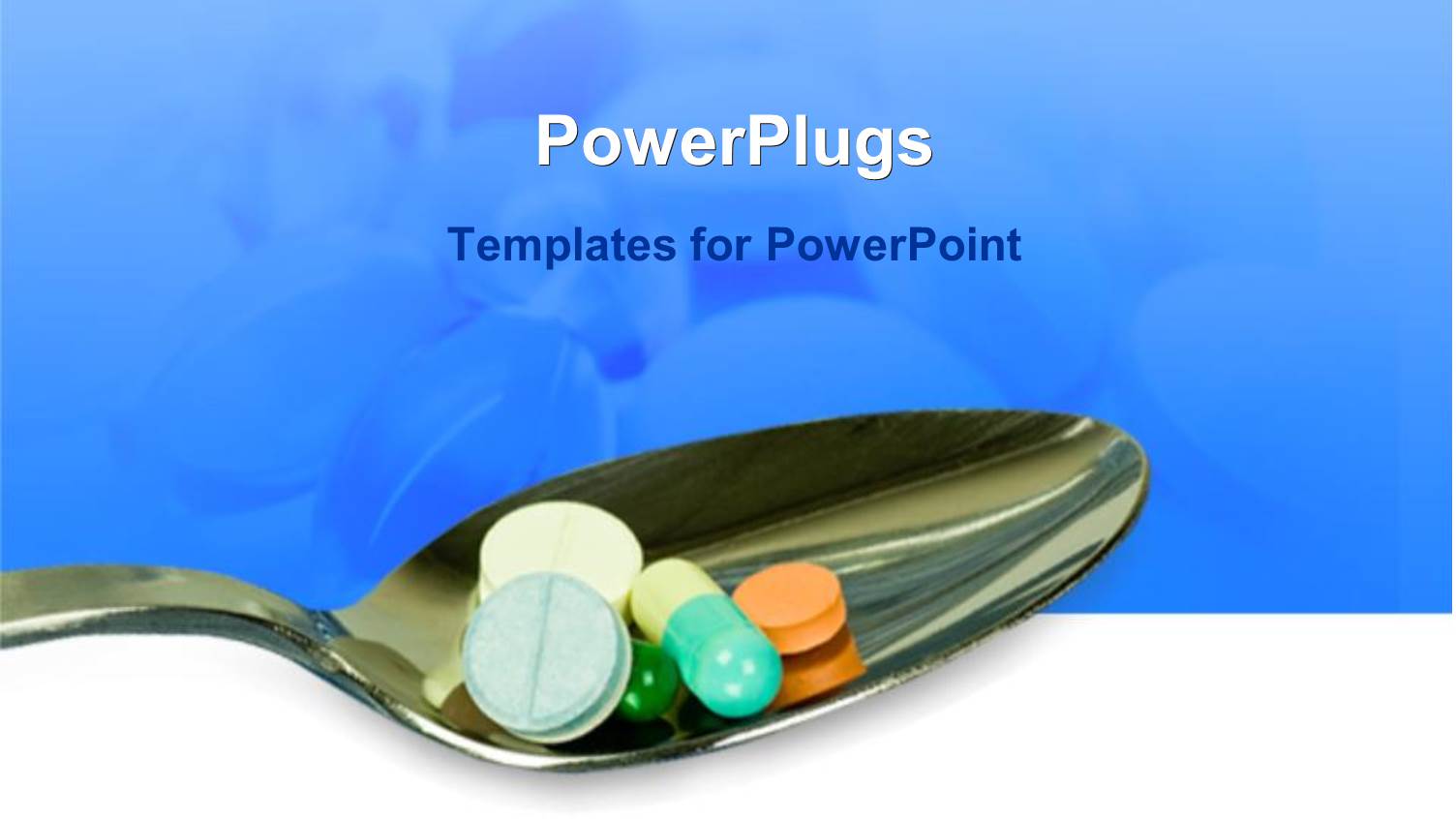 Medicines, Pills and Capsules on Spoon with White and Blue Background