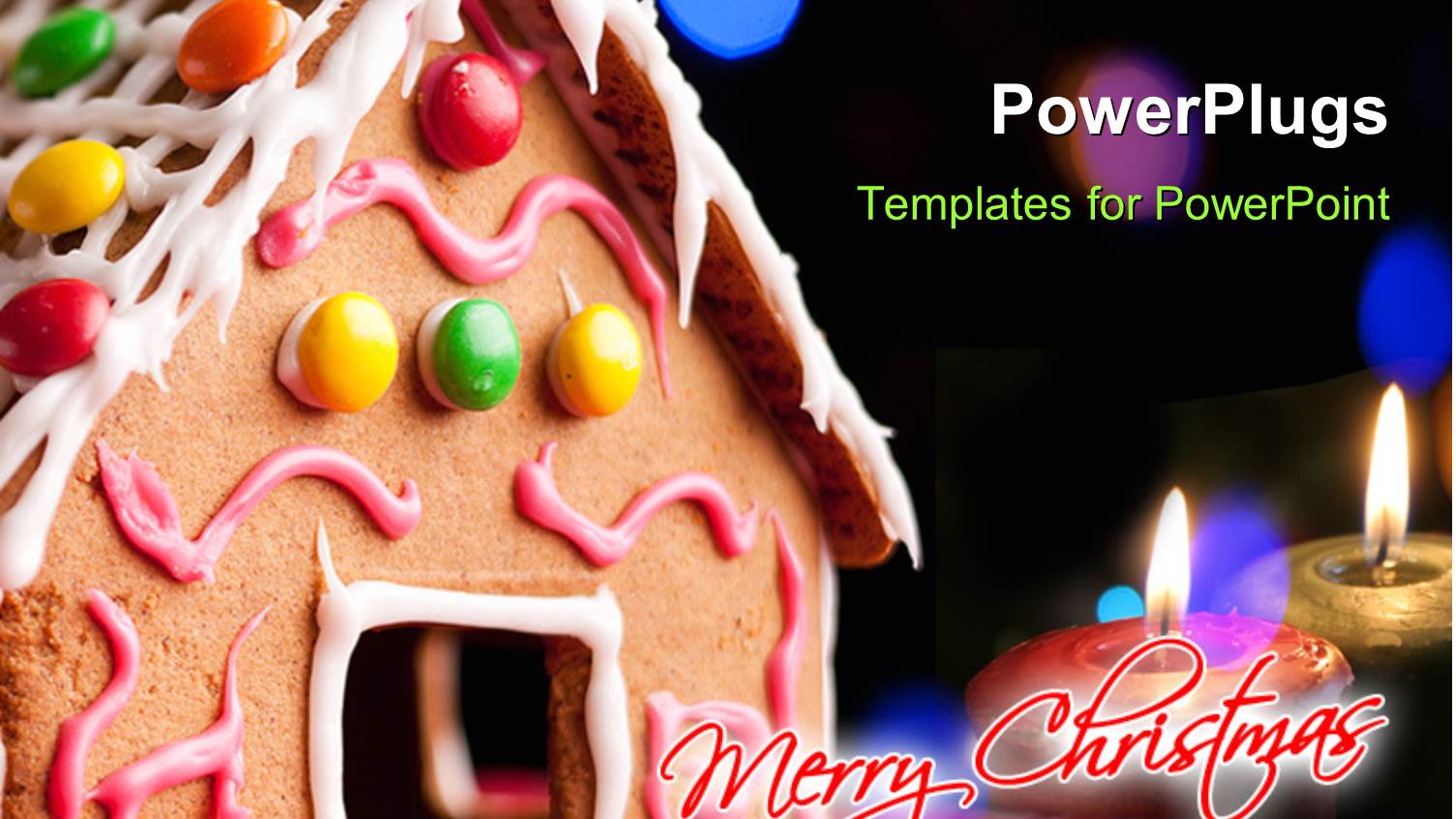 Merry Christmas Gingerbread House and Burning Candles