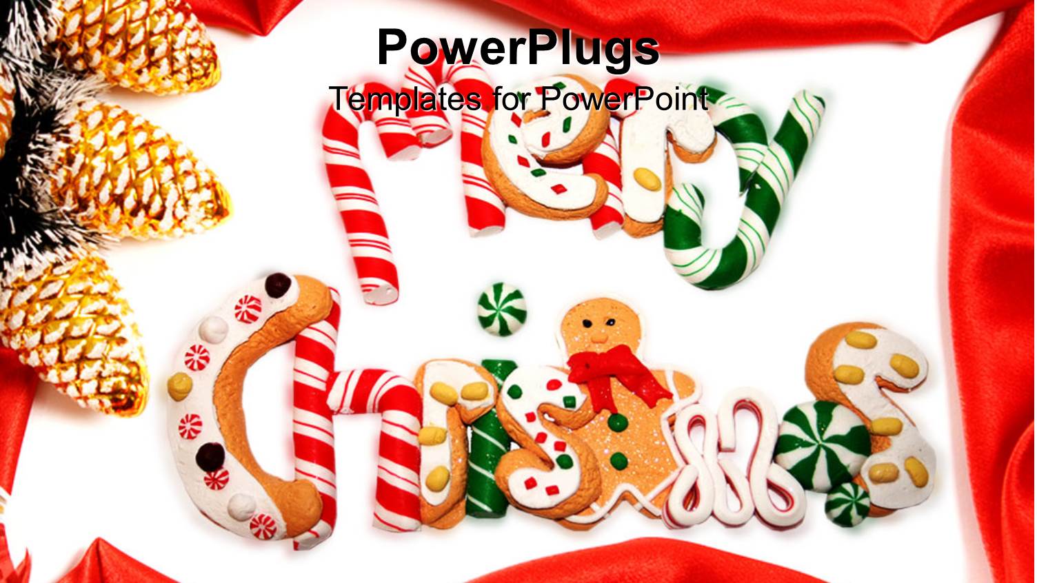 Merry Christmas Written with Candies  Along with Decorated Background