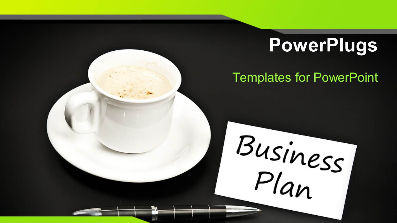 Business Plan with Ball Point Pen and Cup of Coffee on Black Background