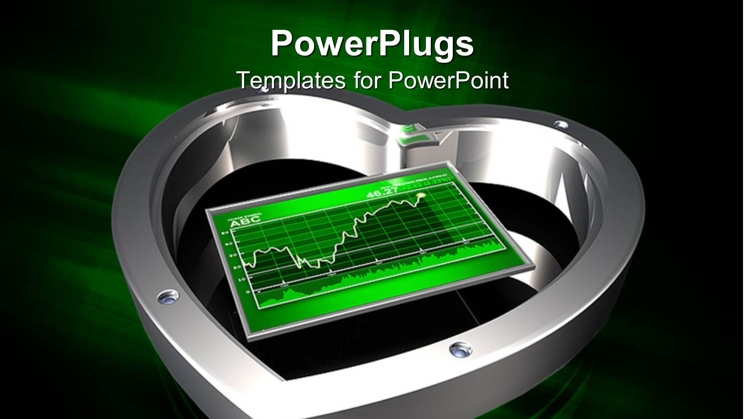 Metallic Chrome Heart Shape with Green Stock Chart Showing Profit