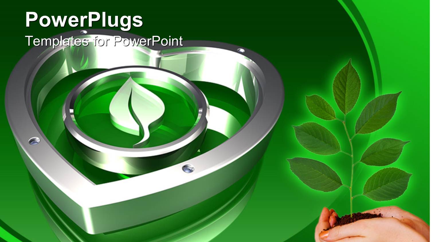 Metallic Leaf Symbol with an Adult Hand Holding a Plant