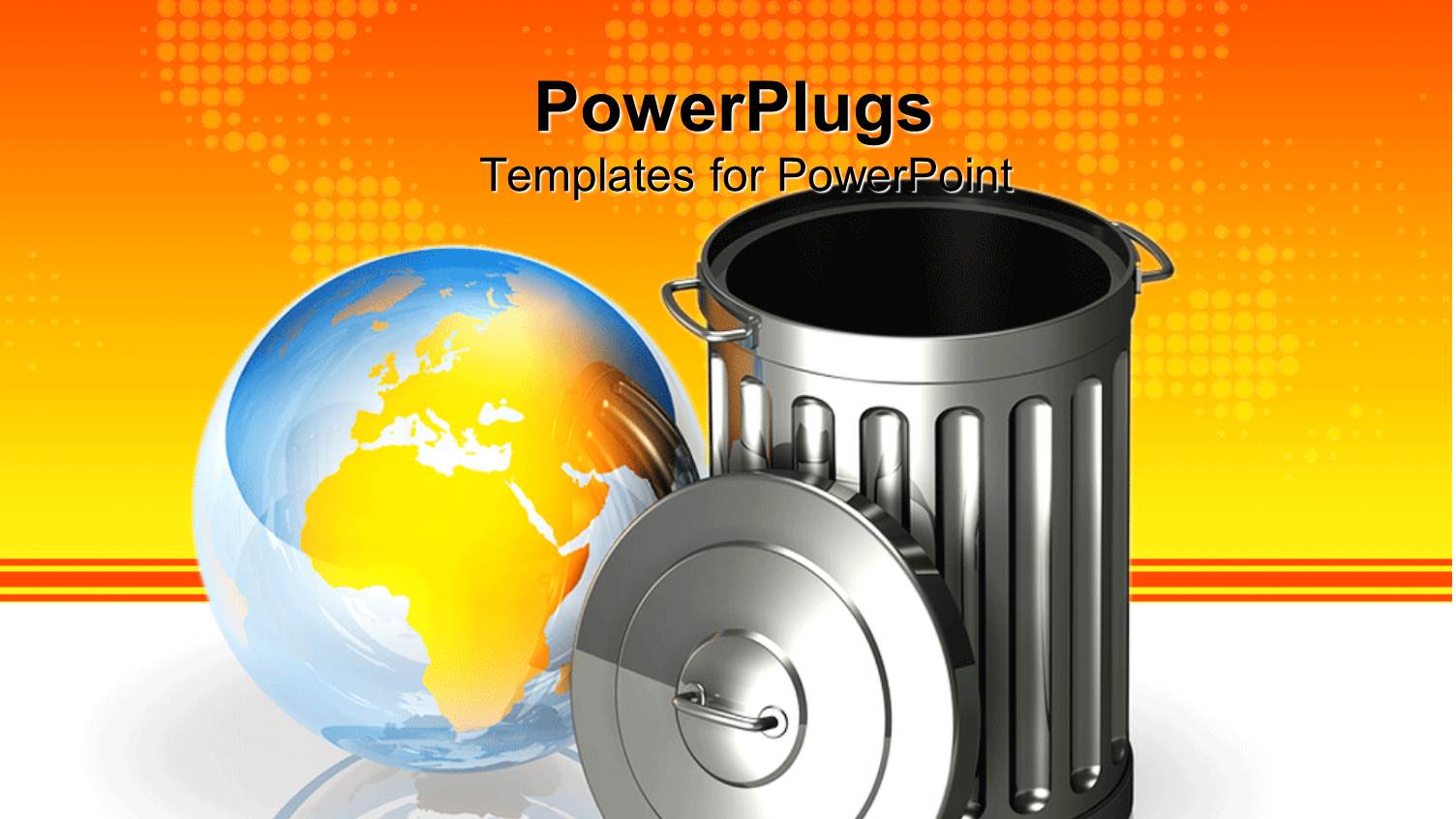 Metallic Metal Trash can Next to Clear Globe in Yellow Background