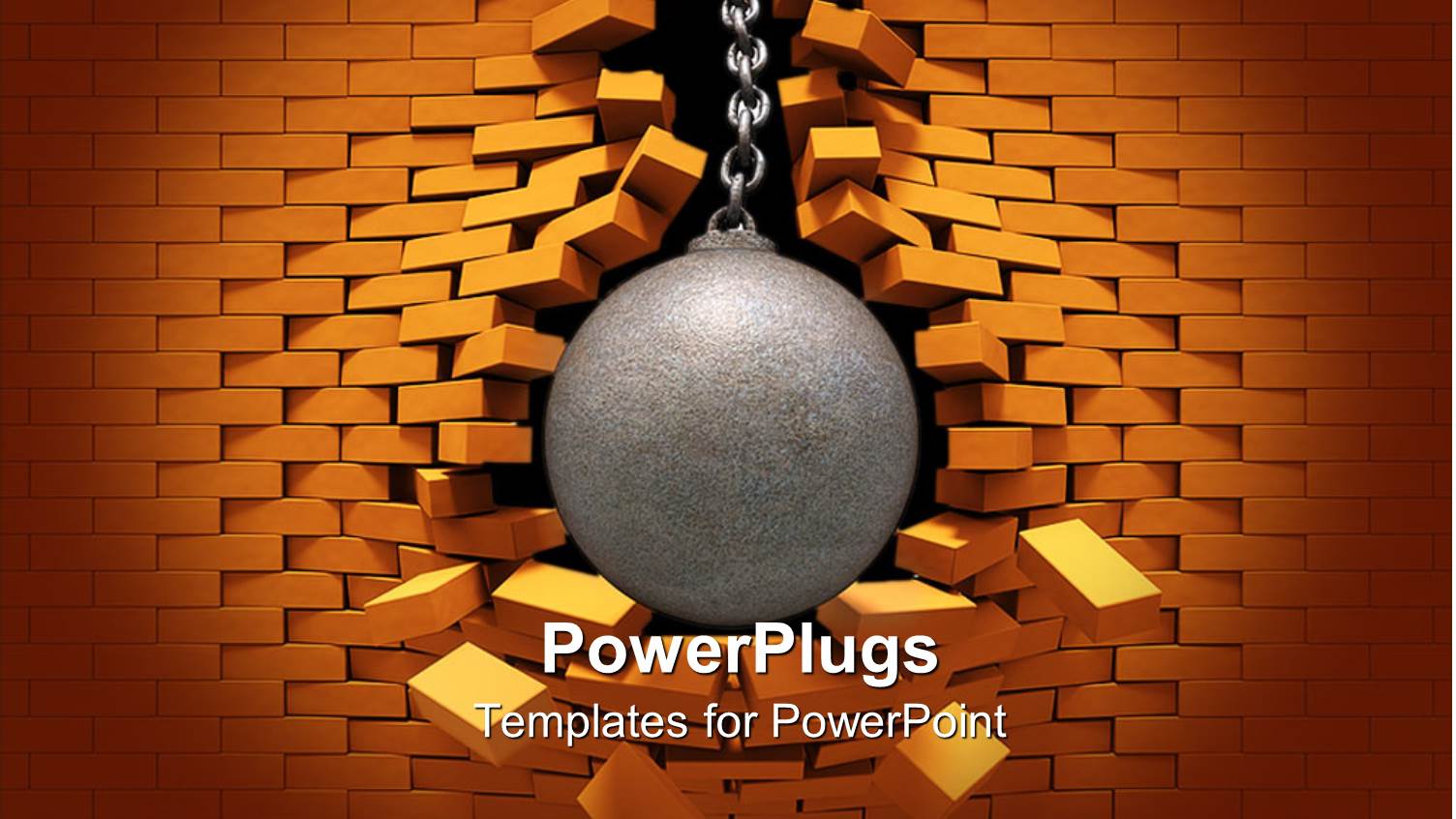 Metallic Wrecking Ball Bursting Through Red Brick Wall