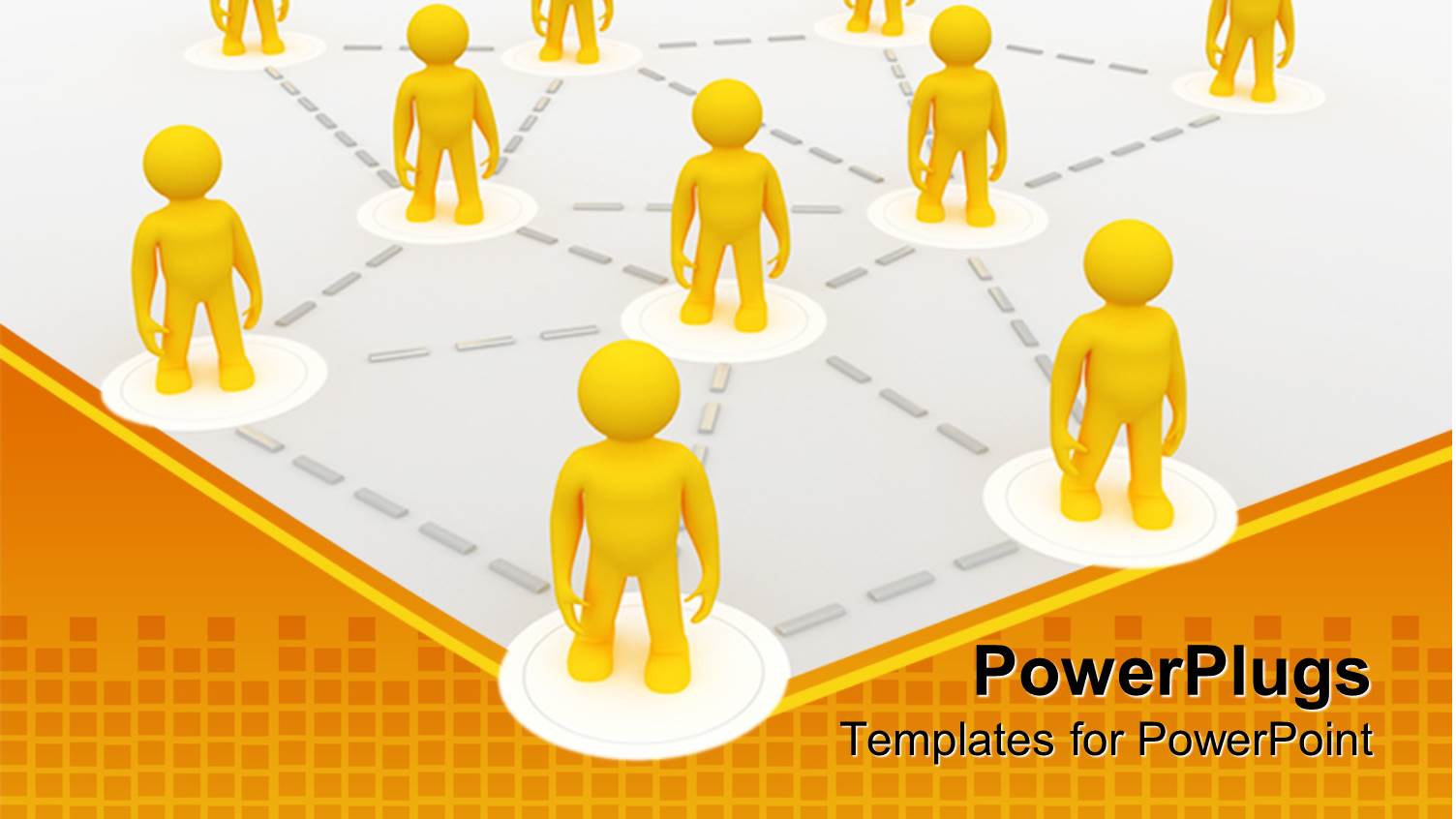 Metaphor for Franchise, Teamwork, Networking with Yellow Men Connected by Silver Dotted Lines