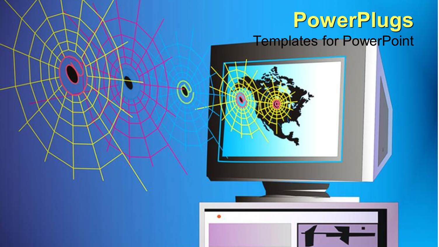 Metaphor for World Wide Web with Spider Webs, at Signs, Computer Screen with North America