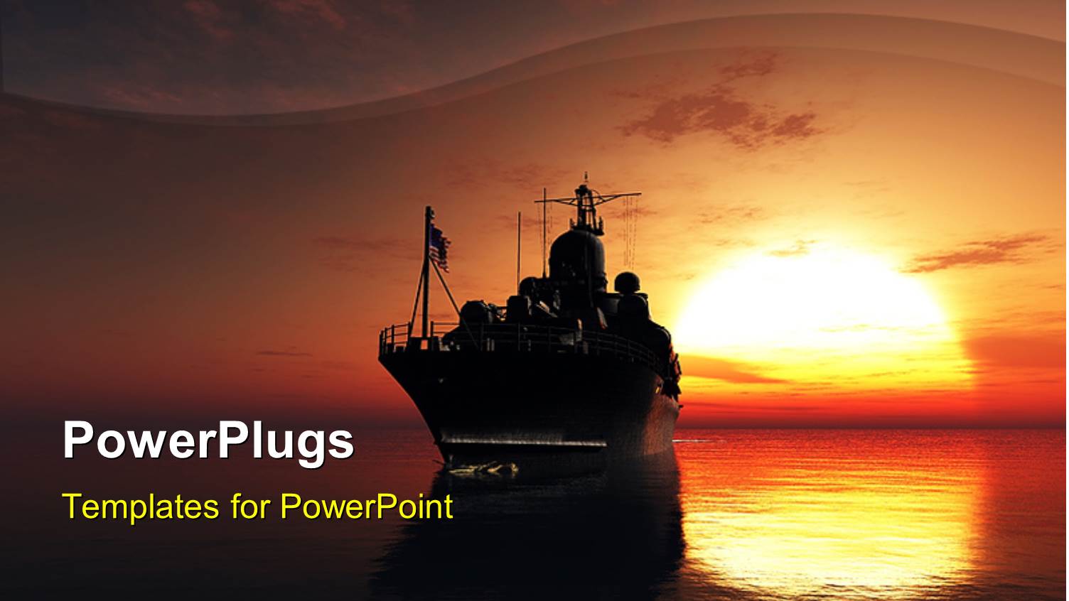 Military Ship in the Sea with Sunset in the Background