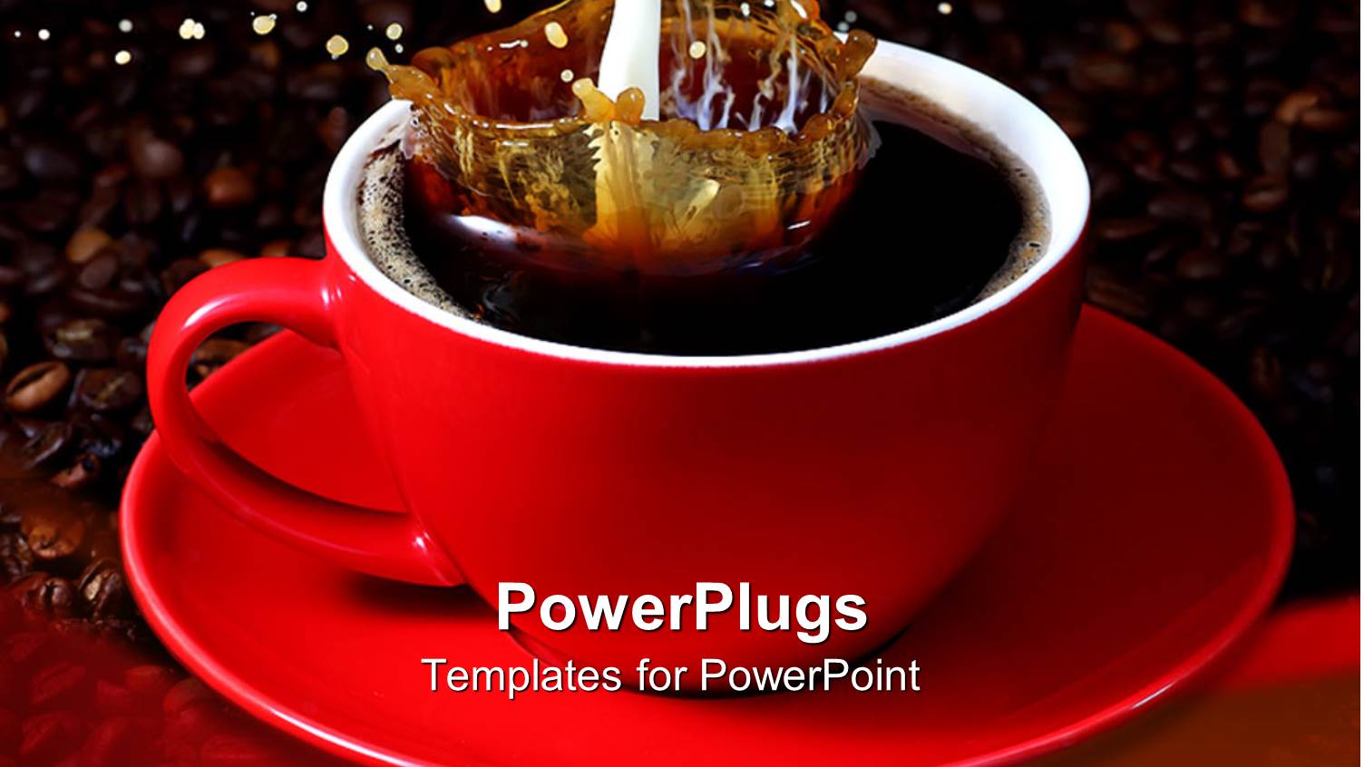 Milk Pouring into a Red Mug and a Saucer Filled with Coffee