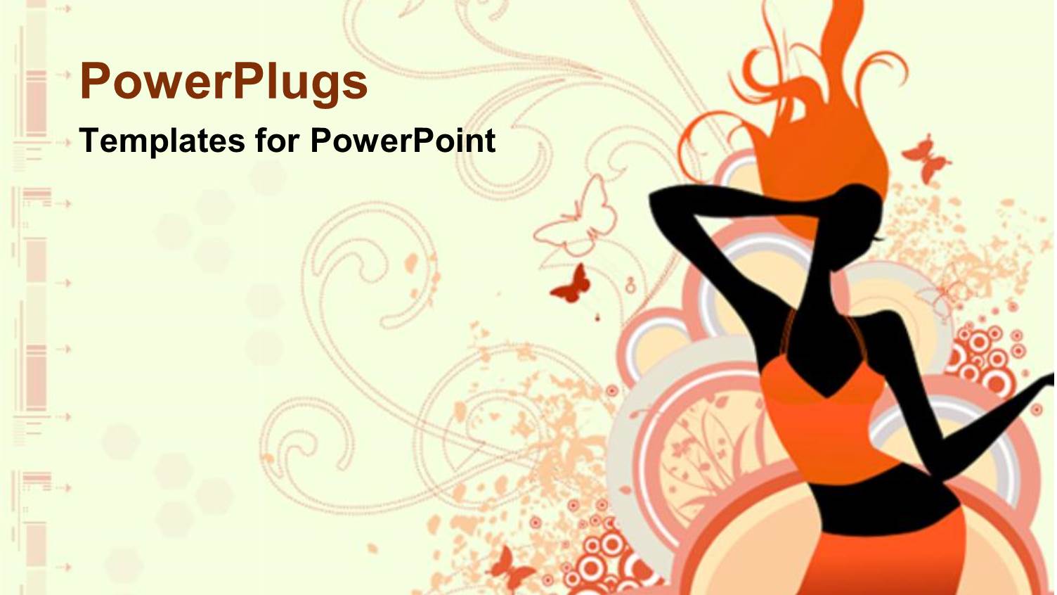 Model Silhouette with Orange Outfit and Hair, Butterflies