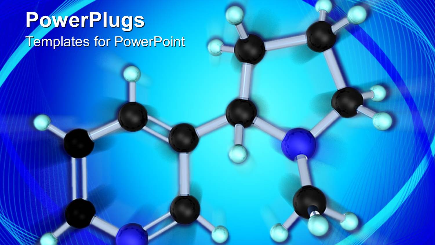 Molecule Structure with Black Light Blue and Dark Blue Molecules, Molecular Structure on Blue Background