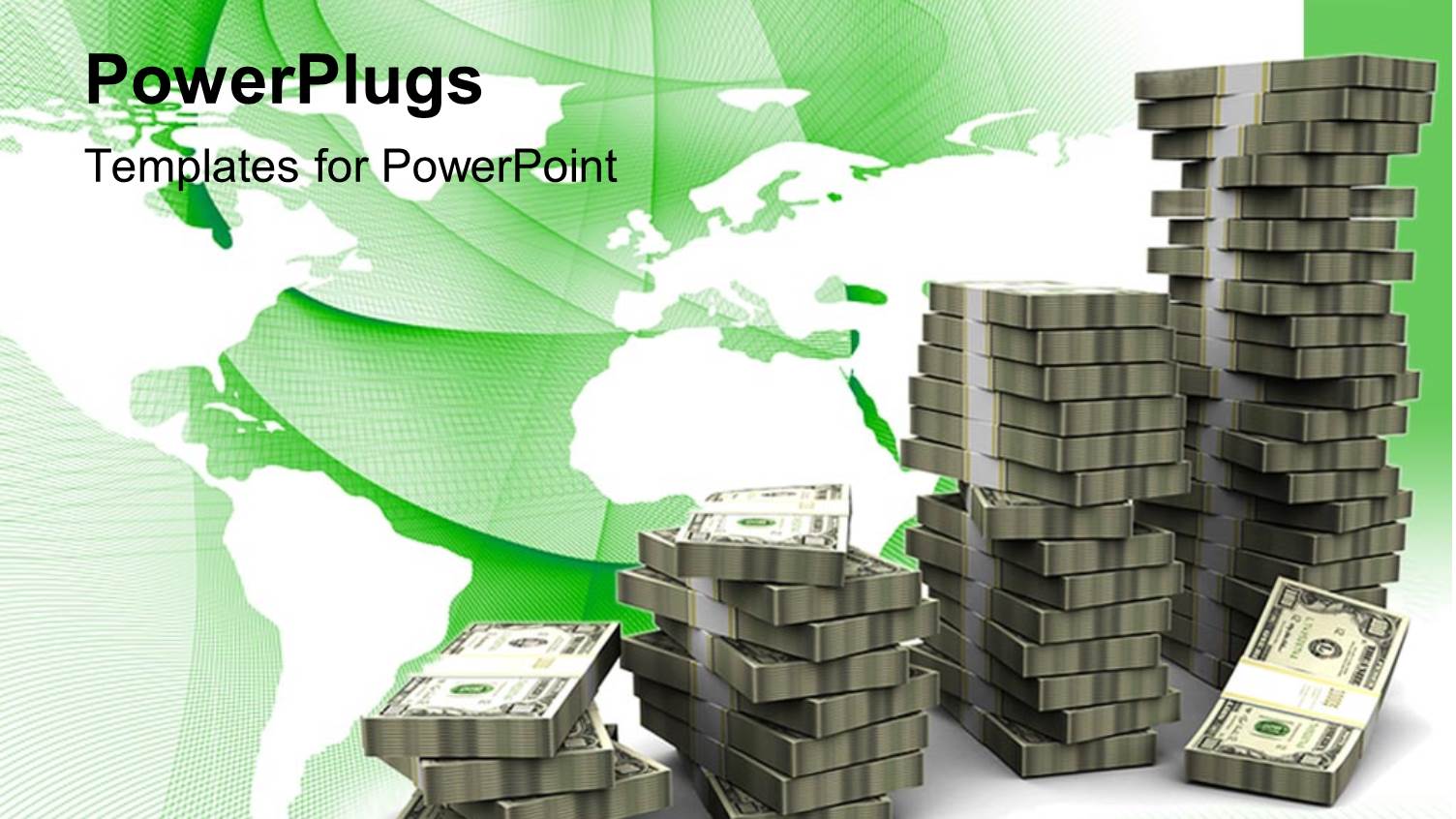 Money Bills Arranged in Increasing Stacks with Green and White Background