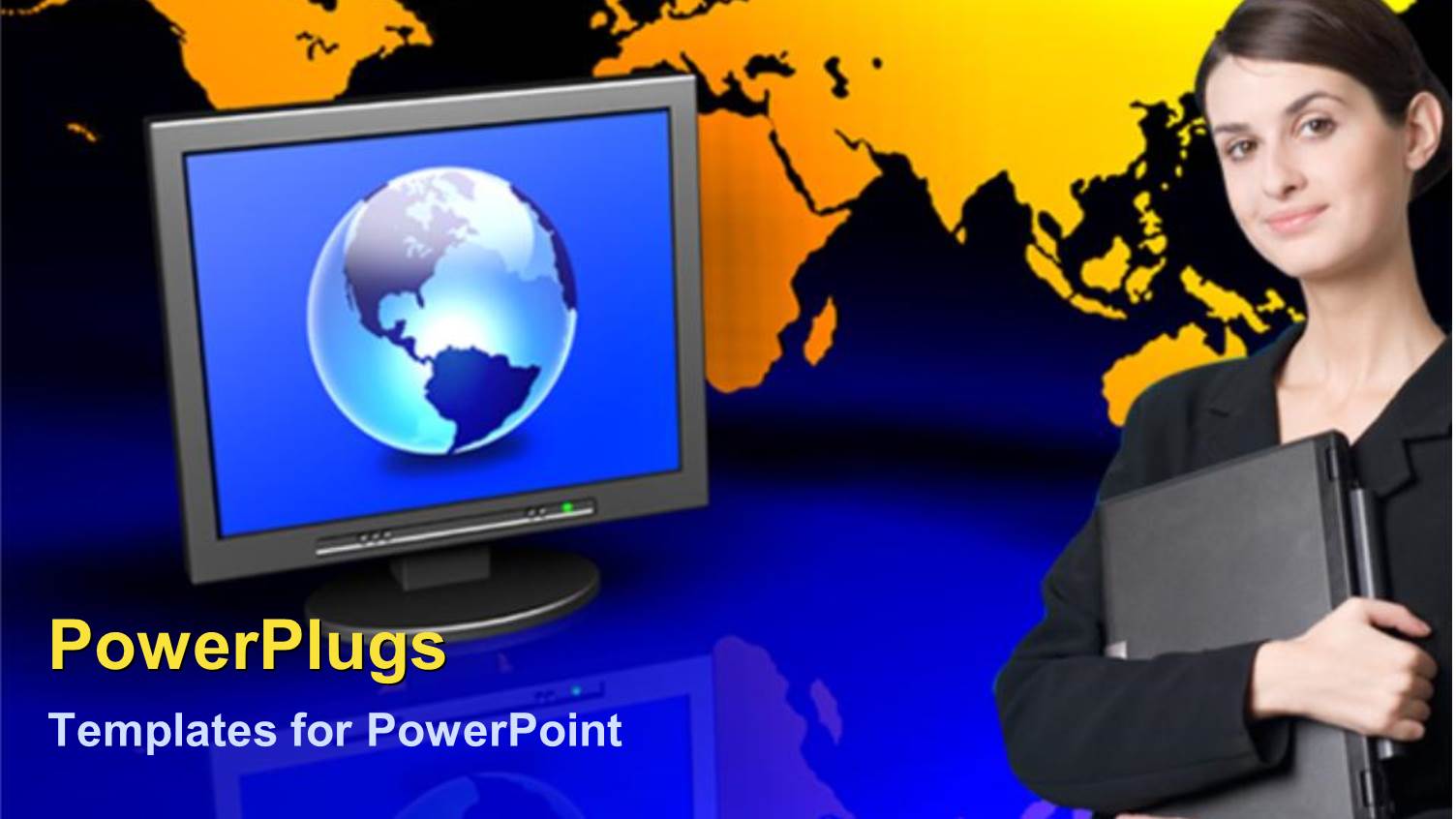 Monitor Screen Showing Globe with any Standing by World Map in Background 