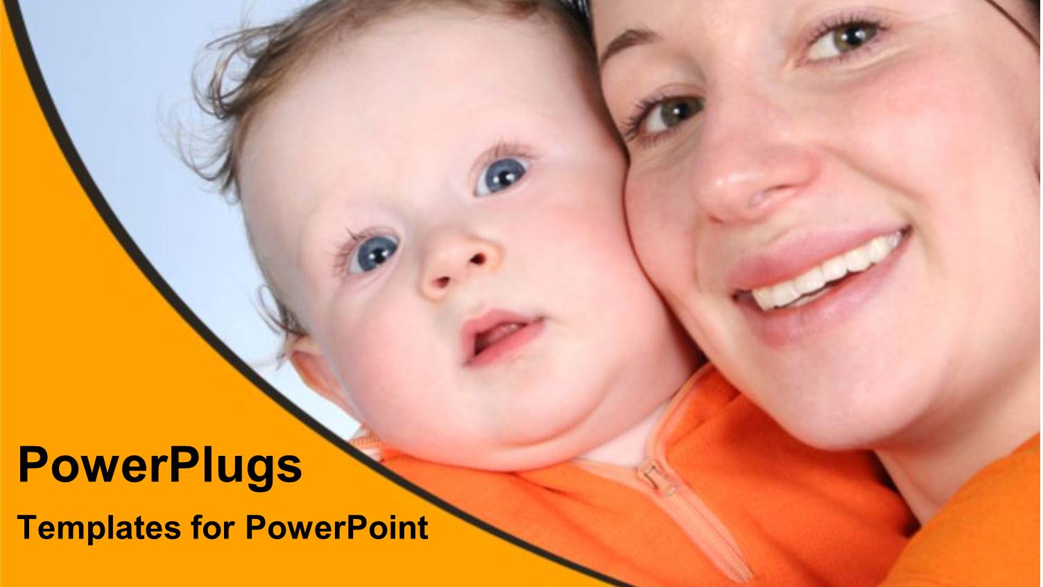 Mother and Baby Happy Smiling, Orange Wave Border