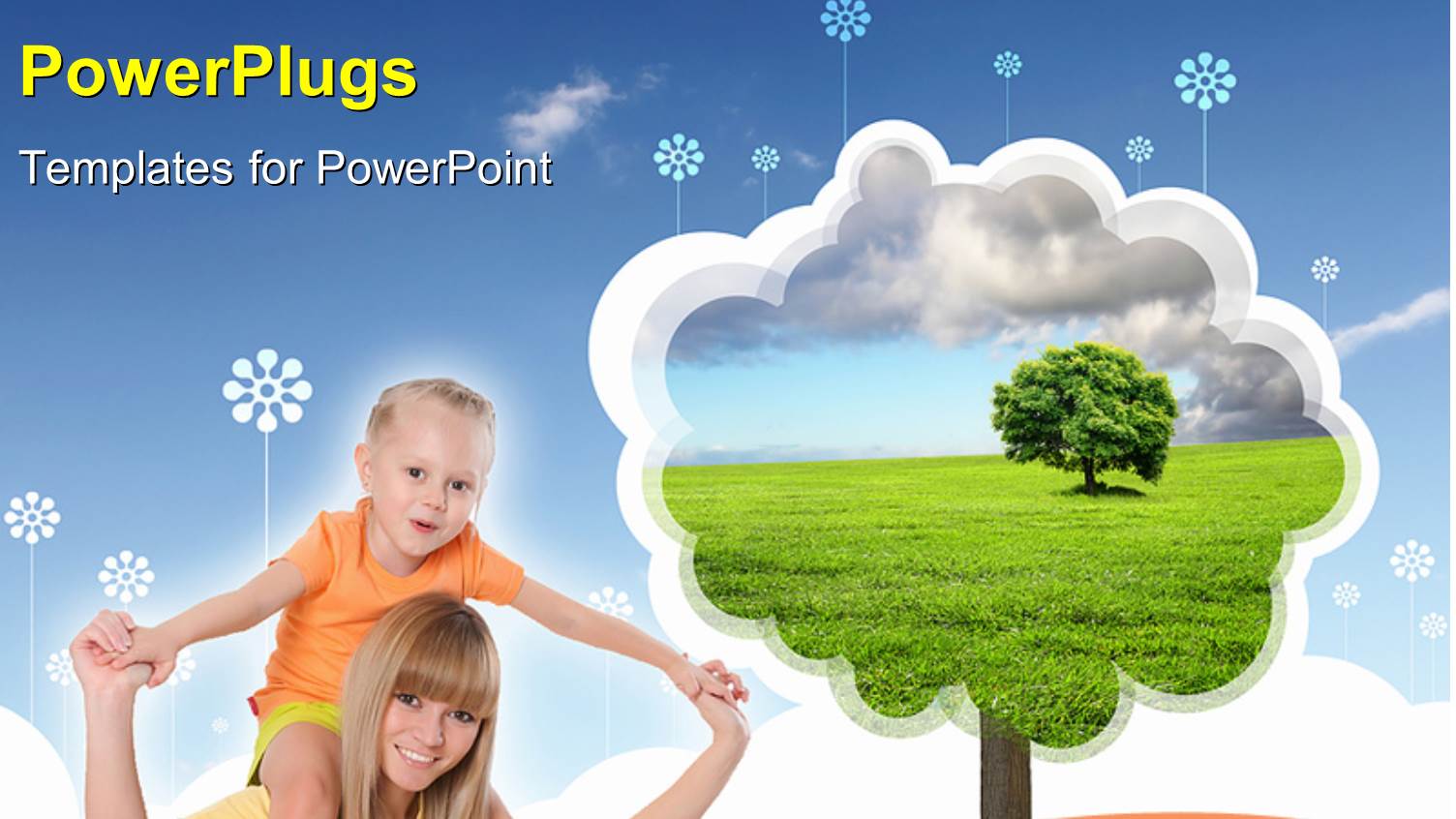 a Mother Carrying her Child on her Head with Bluish Background