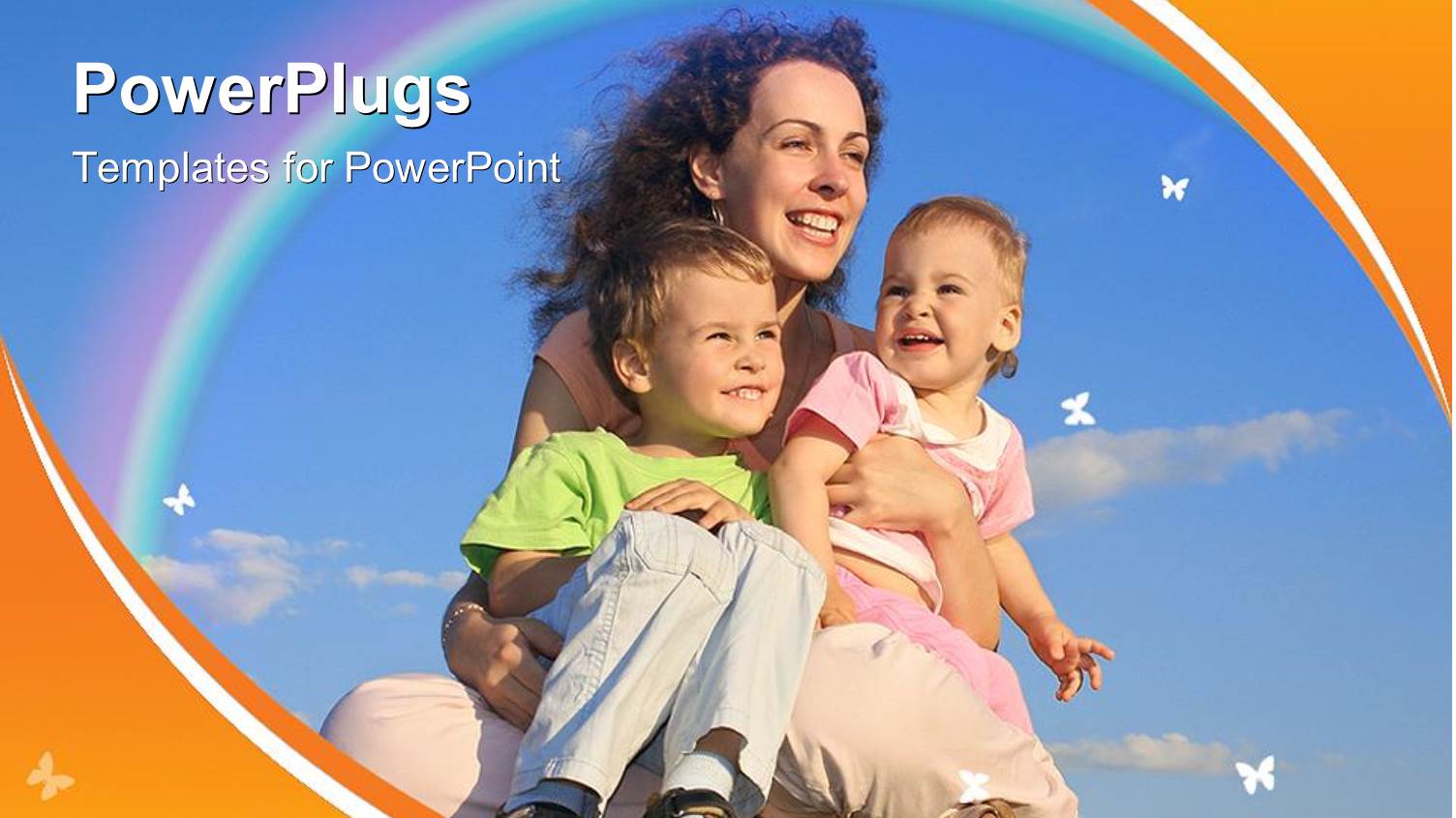 a Mother with her Children and Rainbow in the Background