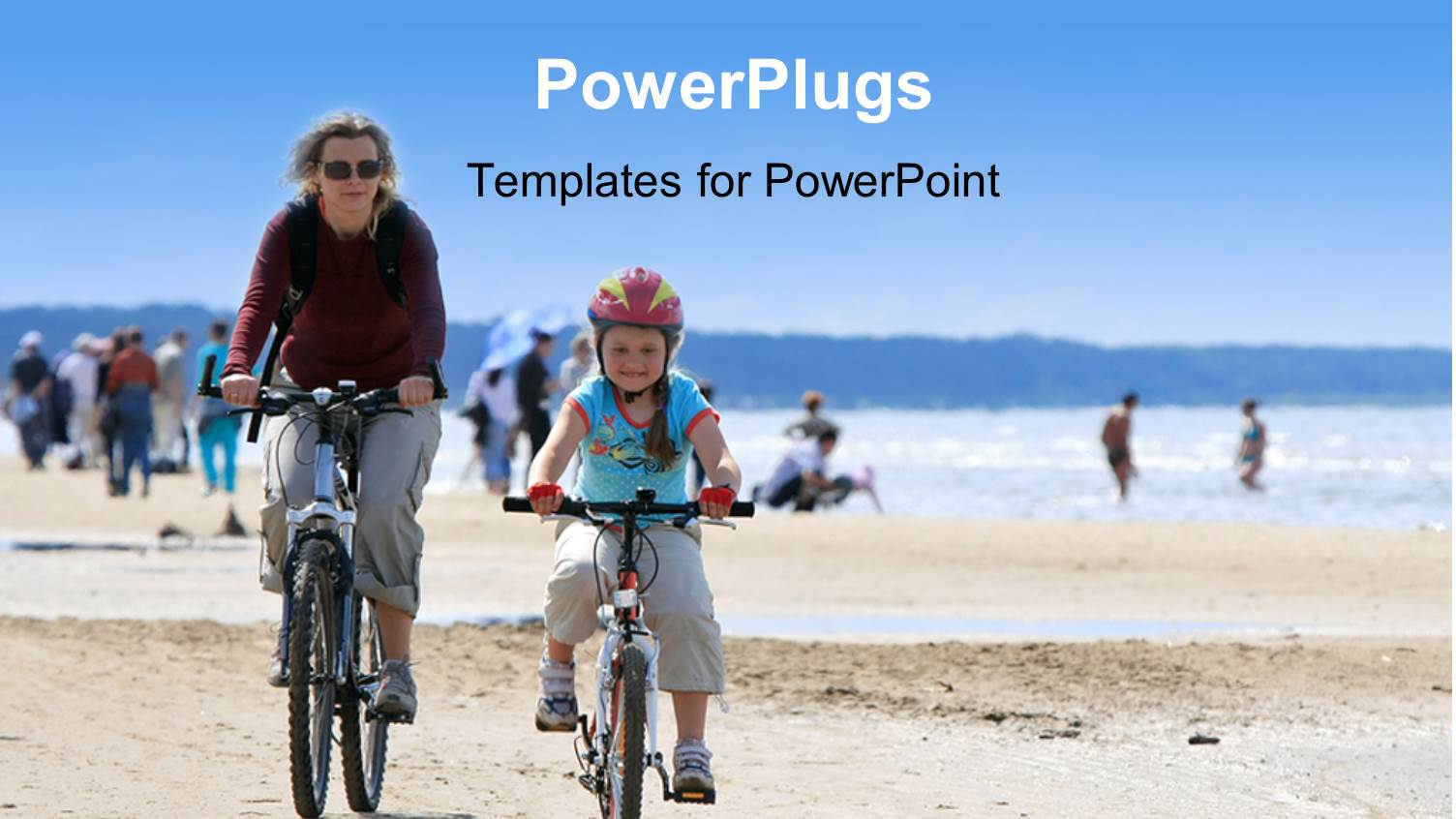 a Mother Cycling Along with her Daughter on the Beach