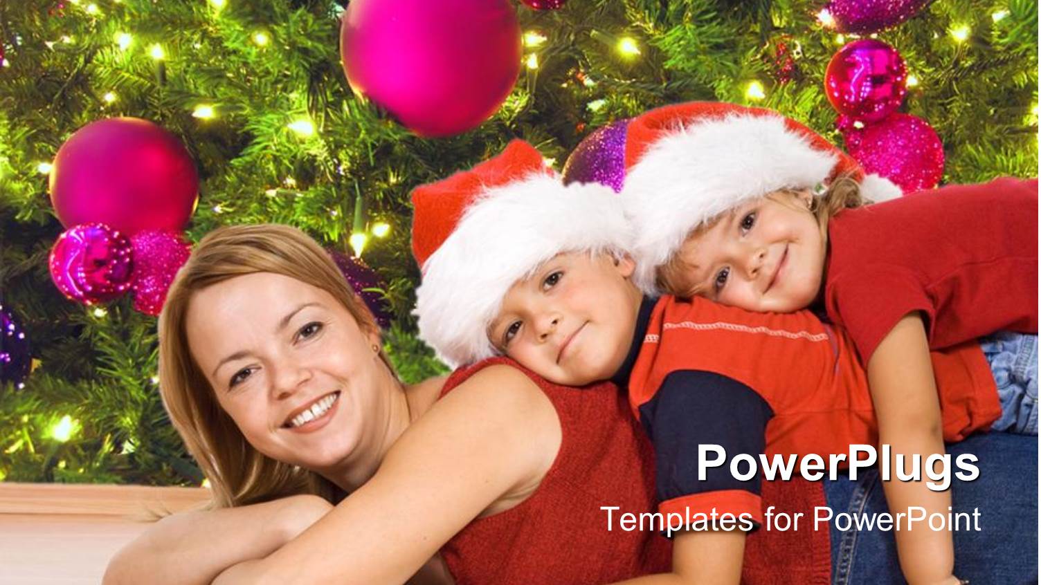 Mother with Two Kids Lying on her Back in the Christmas Spirit