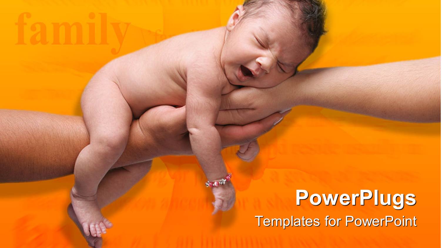 Mother's and Fathers Hands Supporting Yawning Newborn Baby