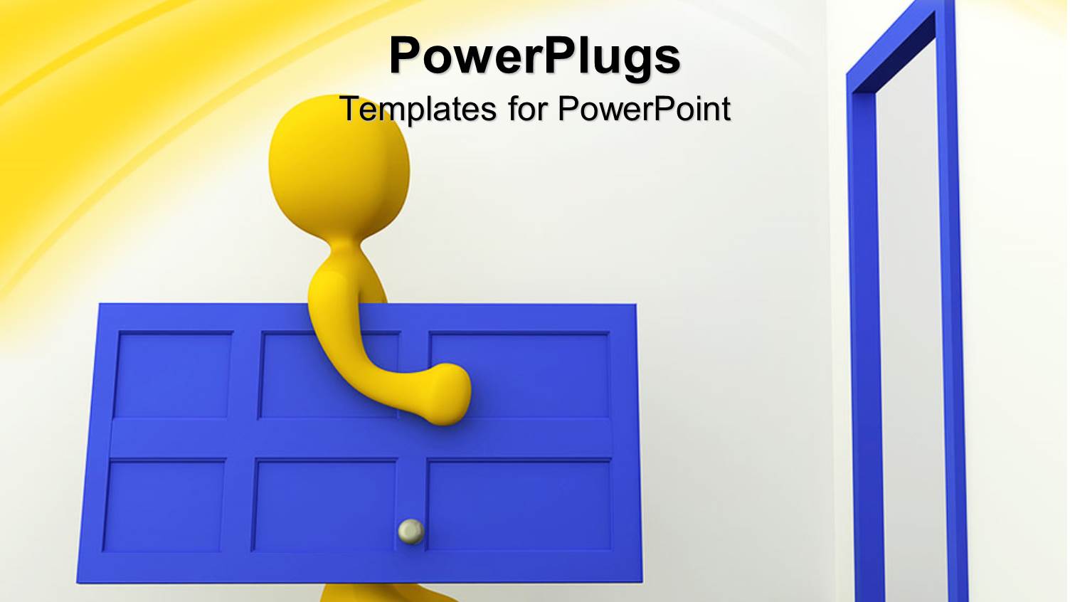 Moving into a New Home Metaphor with Yellow Man Carrying Blue Door