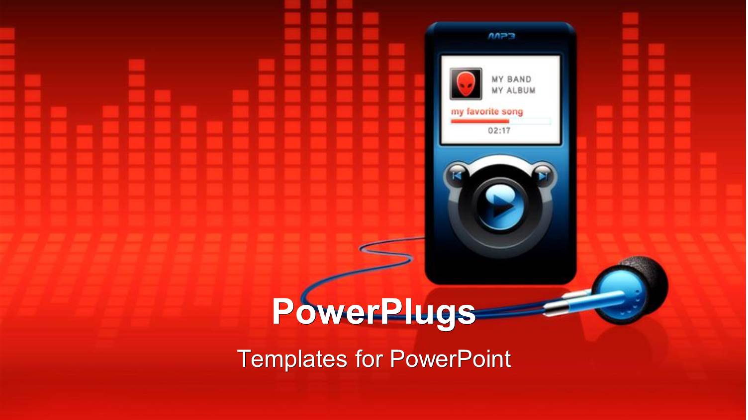 MP3 Player with Alien on Screen and Headphones, Equalizer Red Background