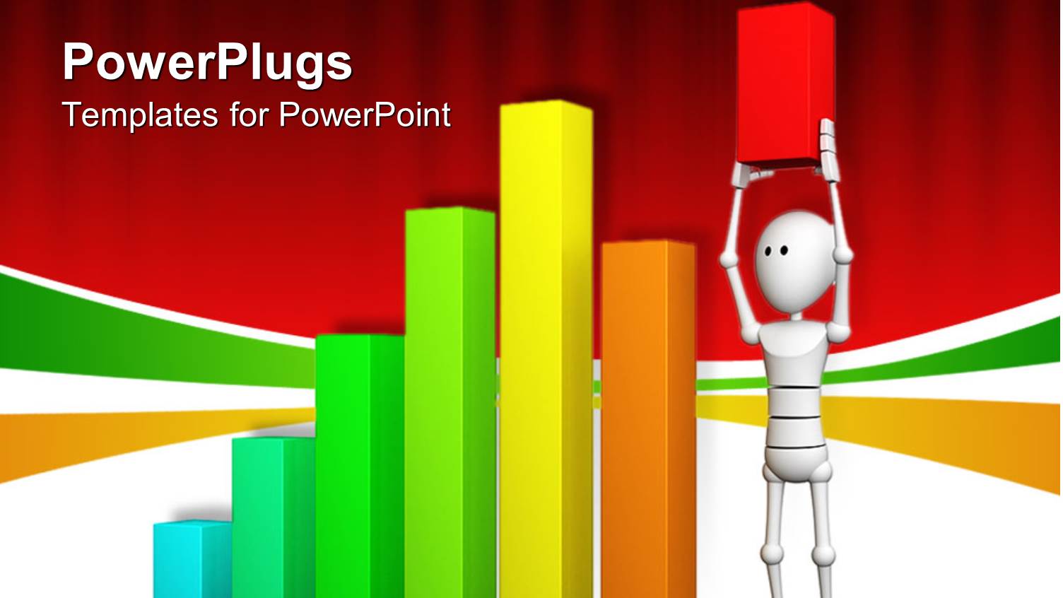 Multi Colored Bar Chart with an Animated Figure Raising Up a Short Red Bar