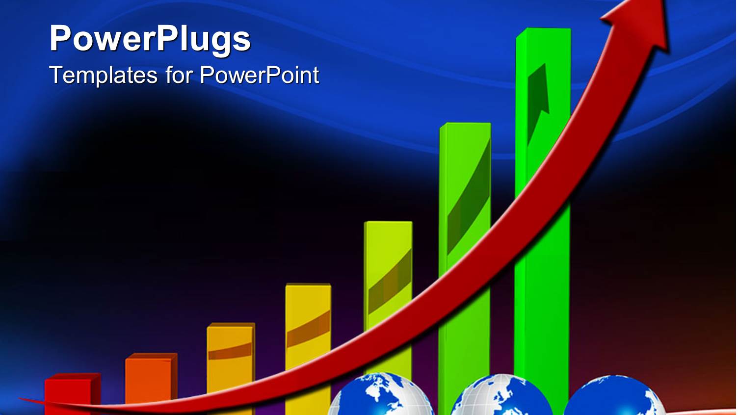a Multi Colored Bar Chart with Three Earth Globes and a Red Arrow