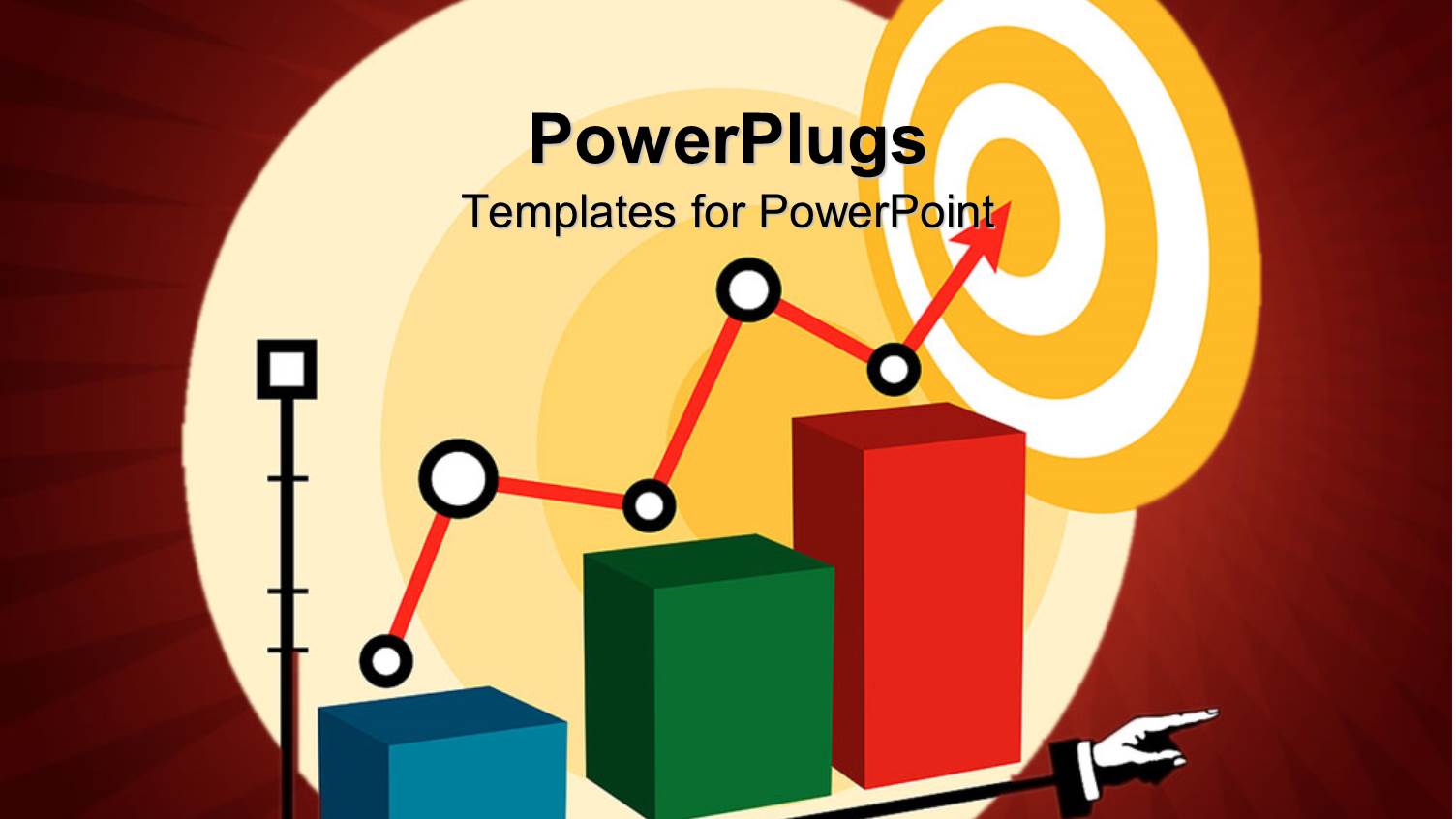 Multicolored Bar Chart with Red Arrow Hitting Bulls Eye