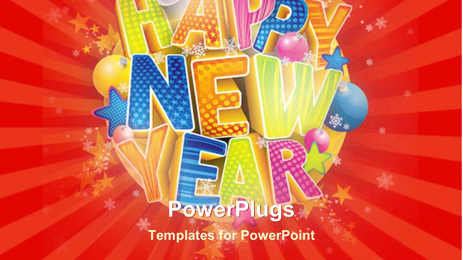 Multicolored Happy New Year on Red Striped Background