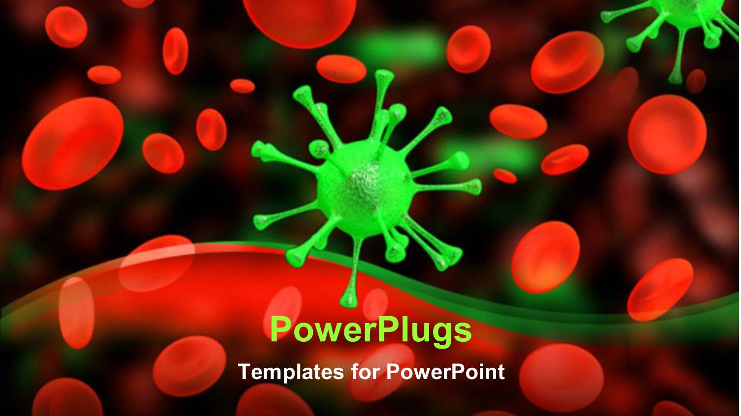 Multitude of Red Cells and Green Viruses on Dark Background