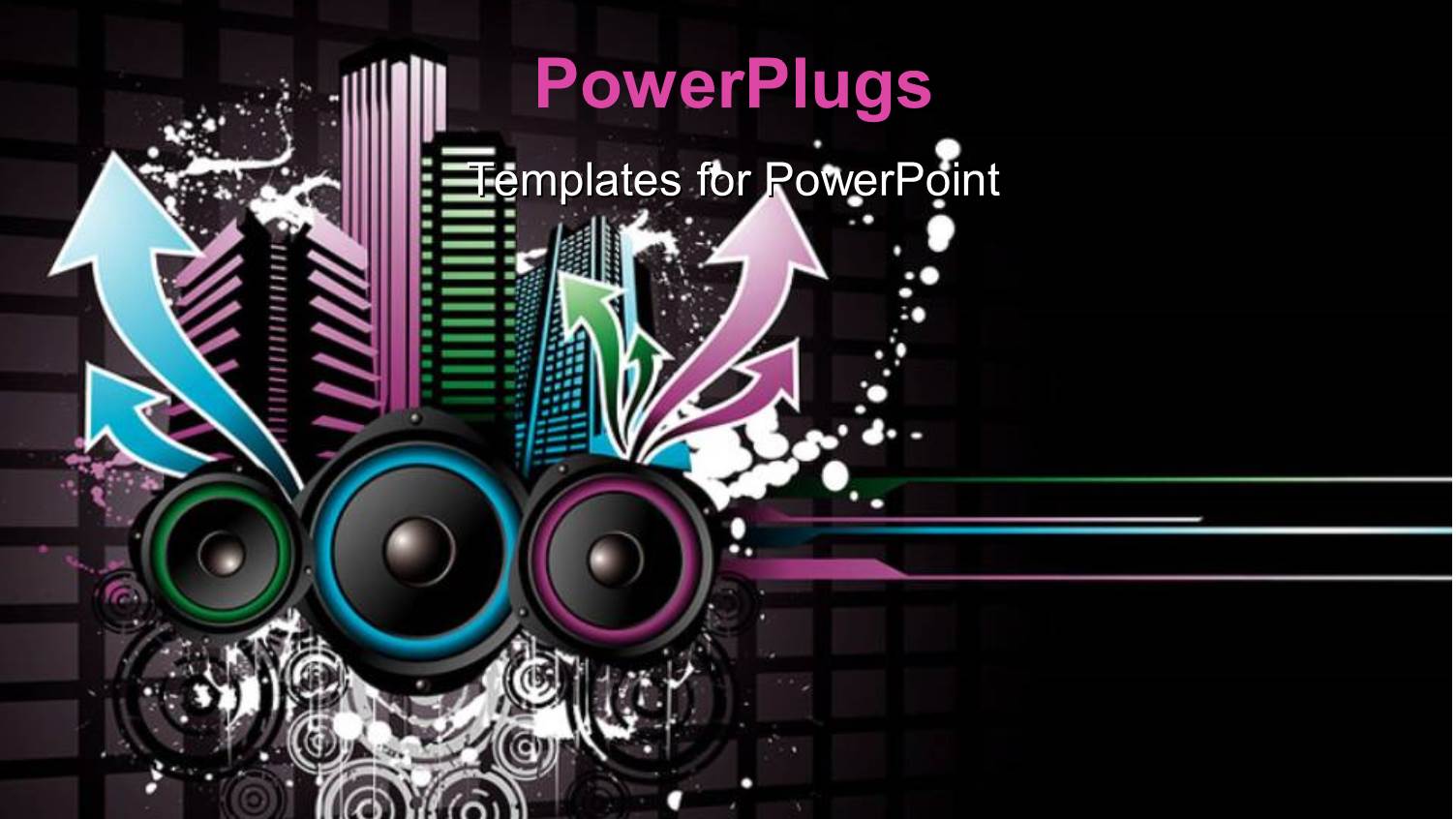Music Depiction with Colored Equalizer Bars and Speakers on Black Background 