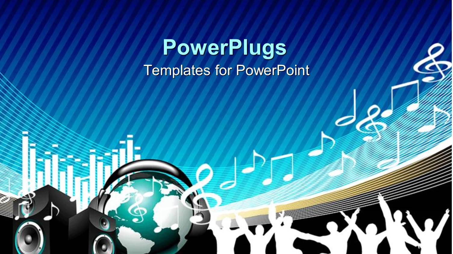 Music Depiction with Signs, Speaker and Globe on Blue Background