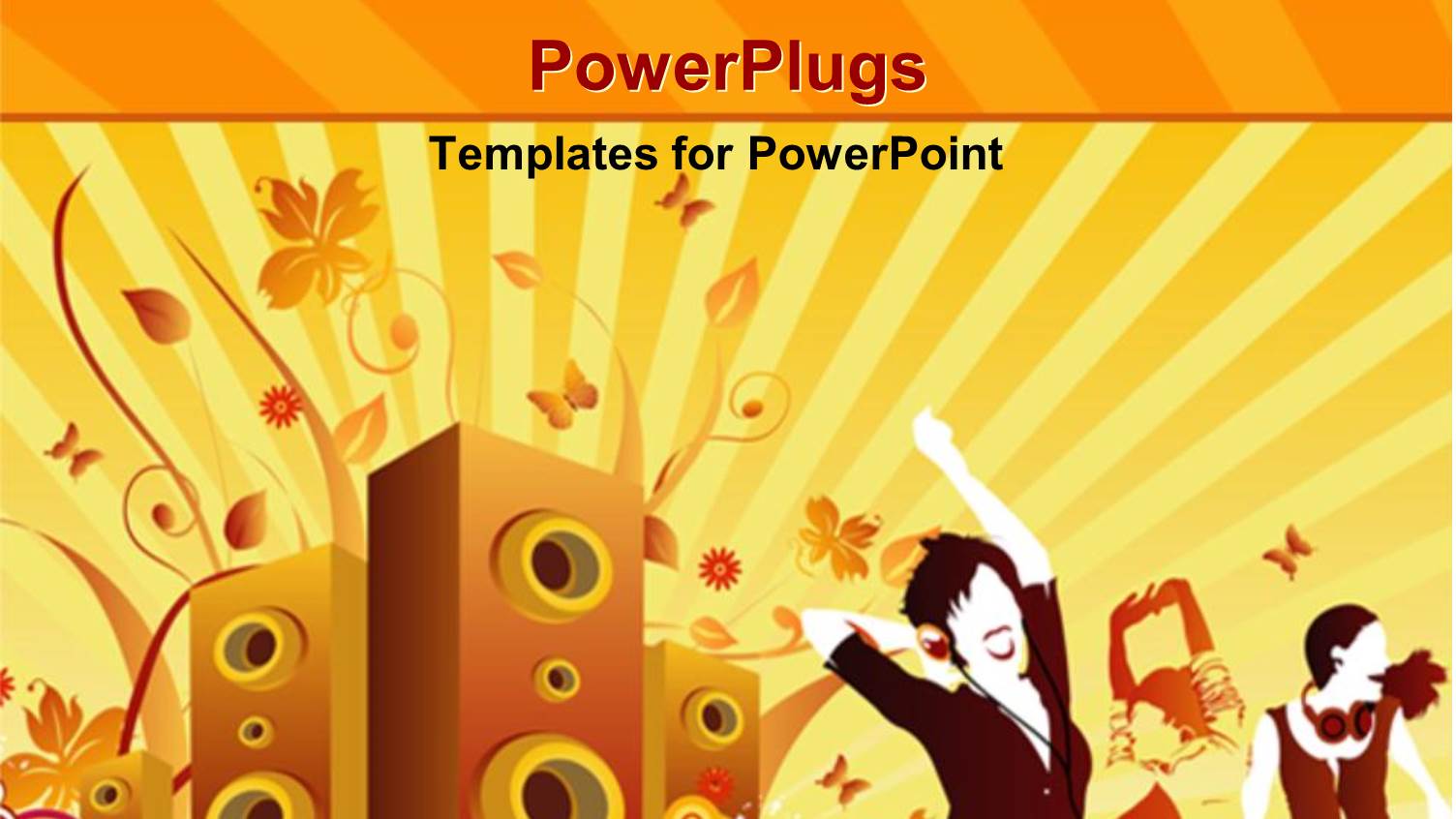 Music Depiction with Speakers and People Dancing on Floral Background