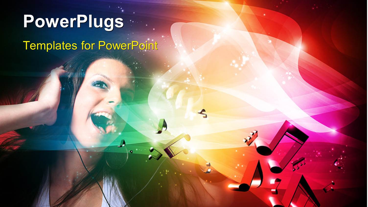 Music Depiction with Young Lady on Headphone Sings with Music Symbols