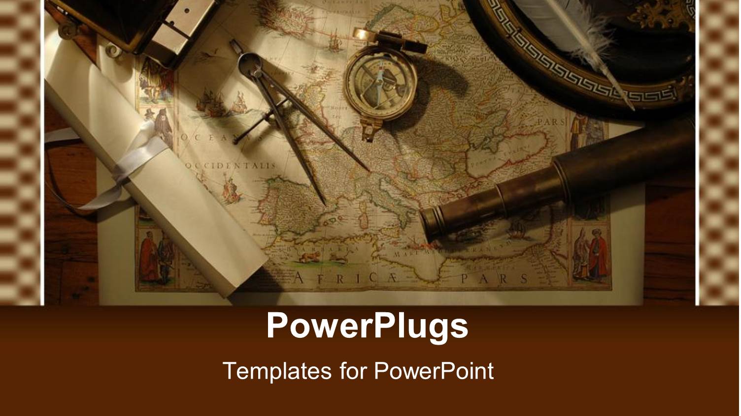 Nautical Theme with Compasses, Feather, Binoculars, Map, Marine Tools