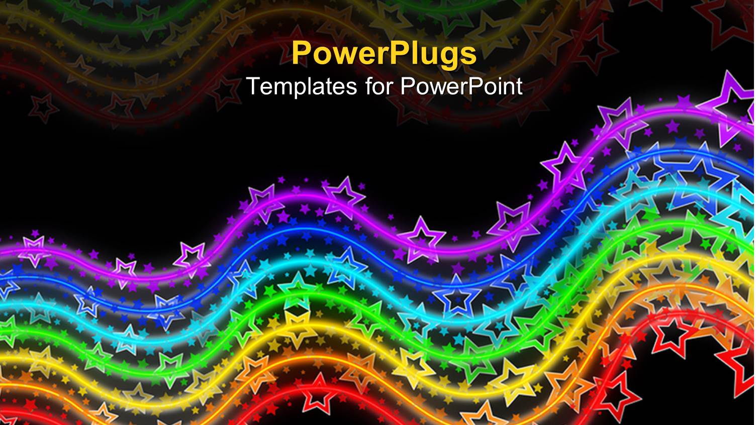 Neon Colored Rainbow Made of Waving Lines with Stars on them on Black Background