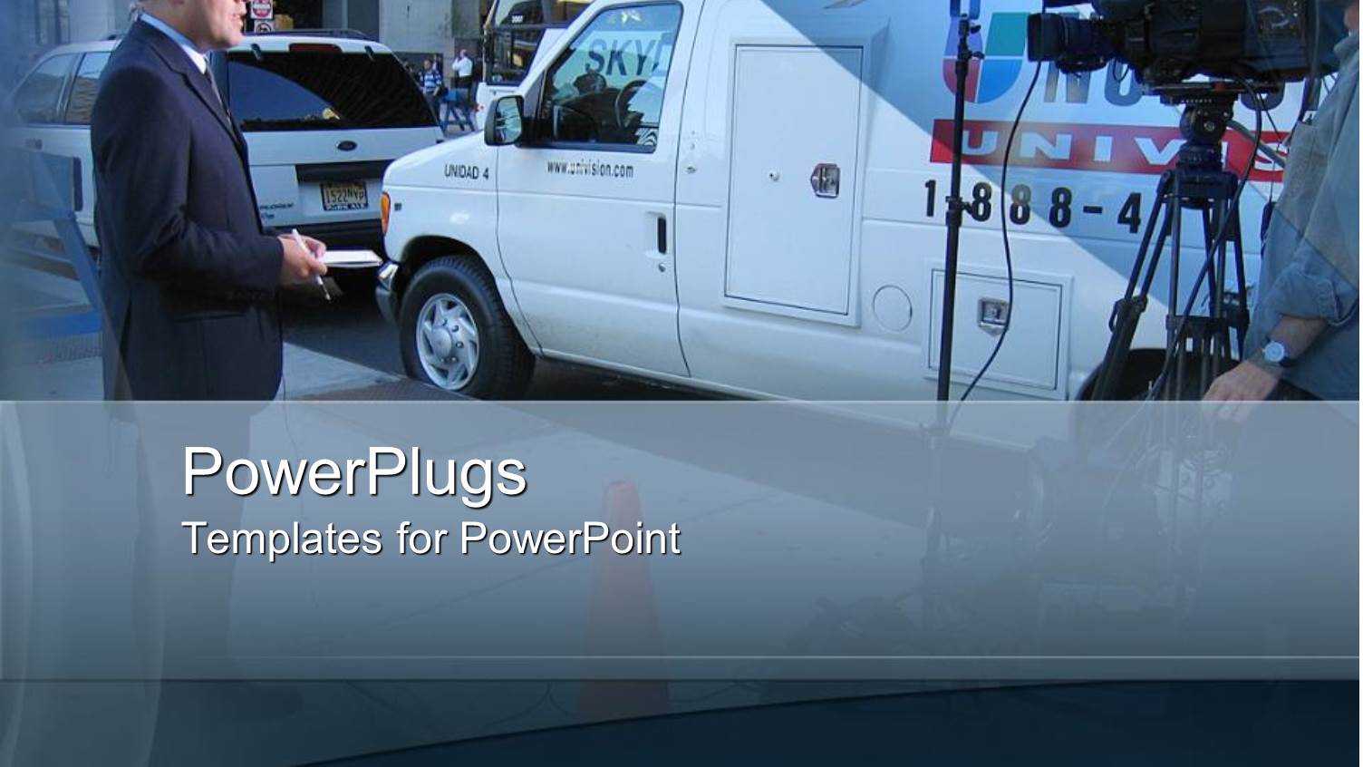 News Crew and News Van in Middle of Street