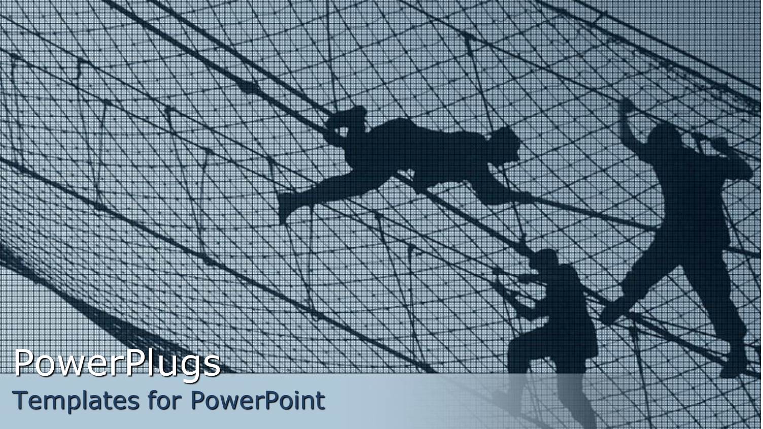 Night View of a Net with Three Uniformed Men Climbing