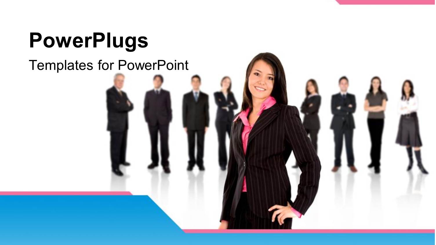 Nine Business Men and Women Standing on the Background and a Leader in Front