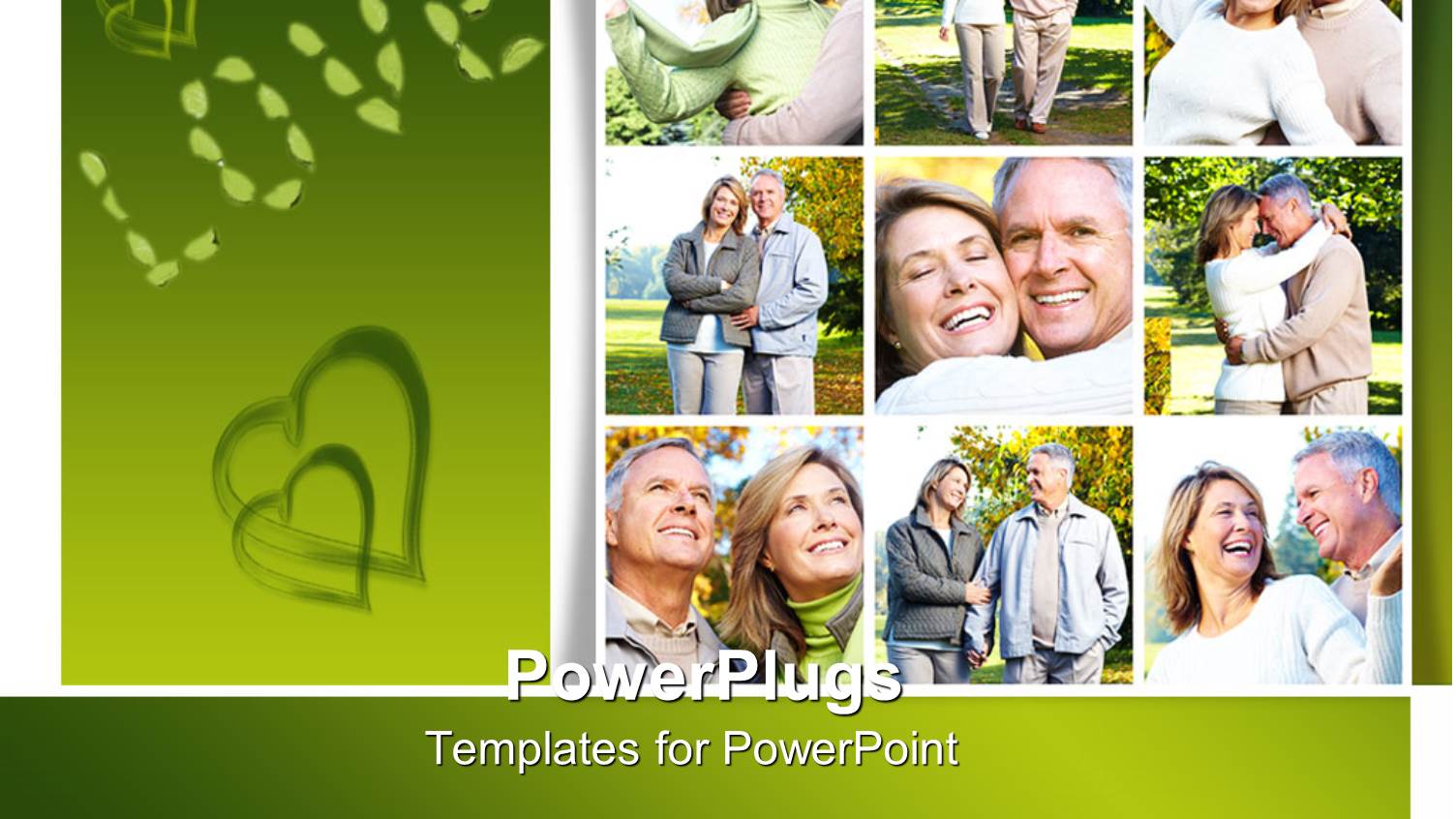 Nine Captions of Happy Seniors Couple Showing their Love Walking in the Park Couple Love Word and Hearts on Green