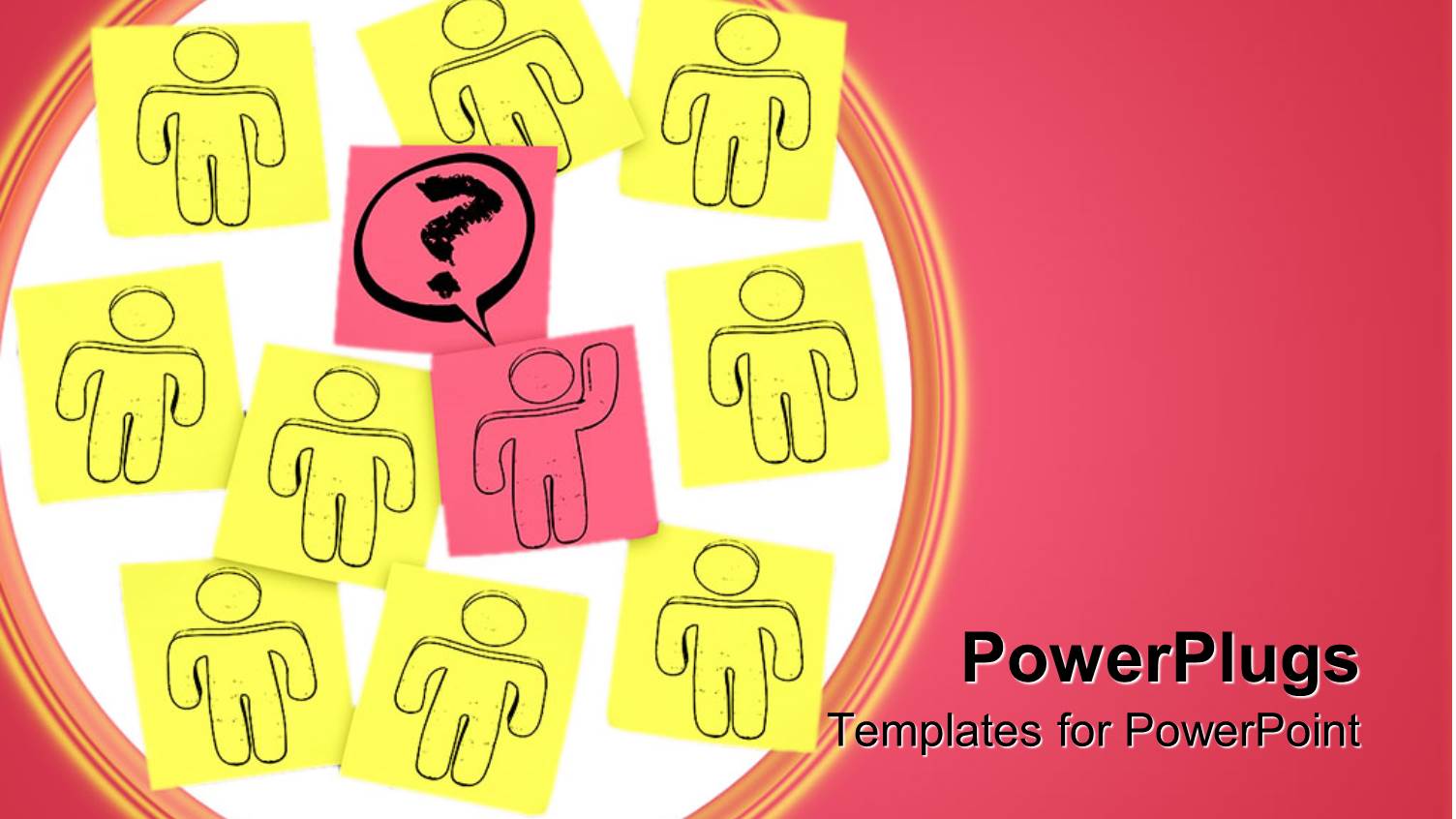 Nine Drawings of Human Characters on Yellow Note Pads with a Pink Center One