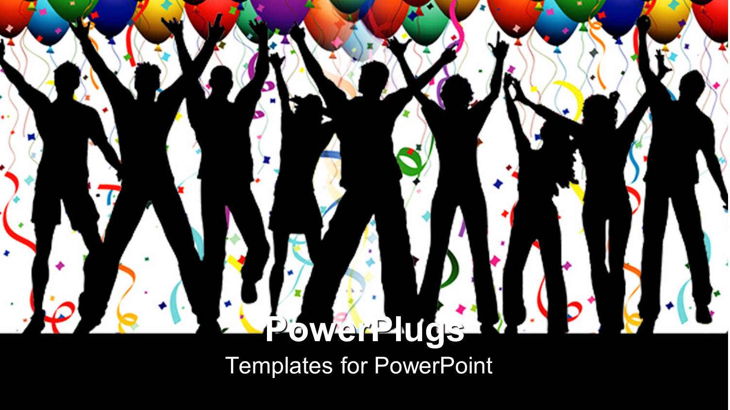 Nine Human Figures Jumping with Colorful Balloons Above them