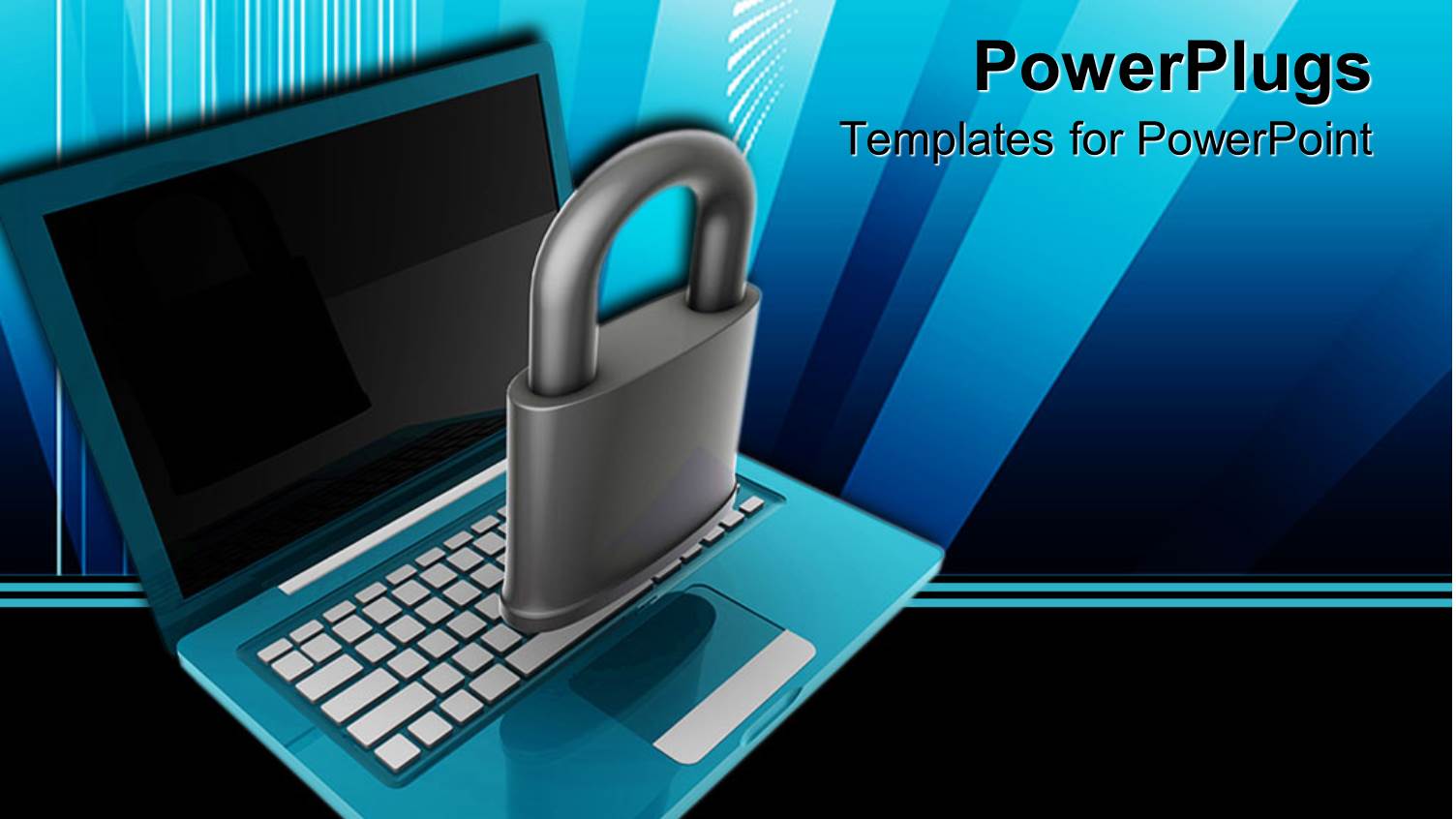 Notebook Laptop with Black Screen and Locket on Keyboard Representing Network and Internet Security