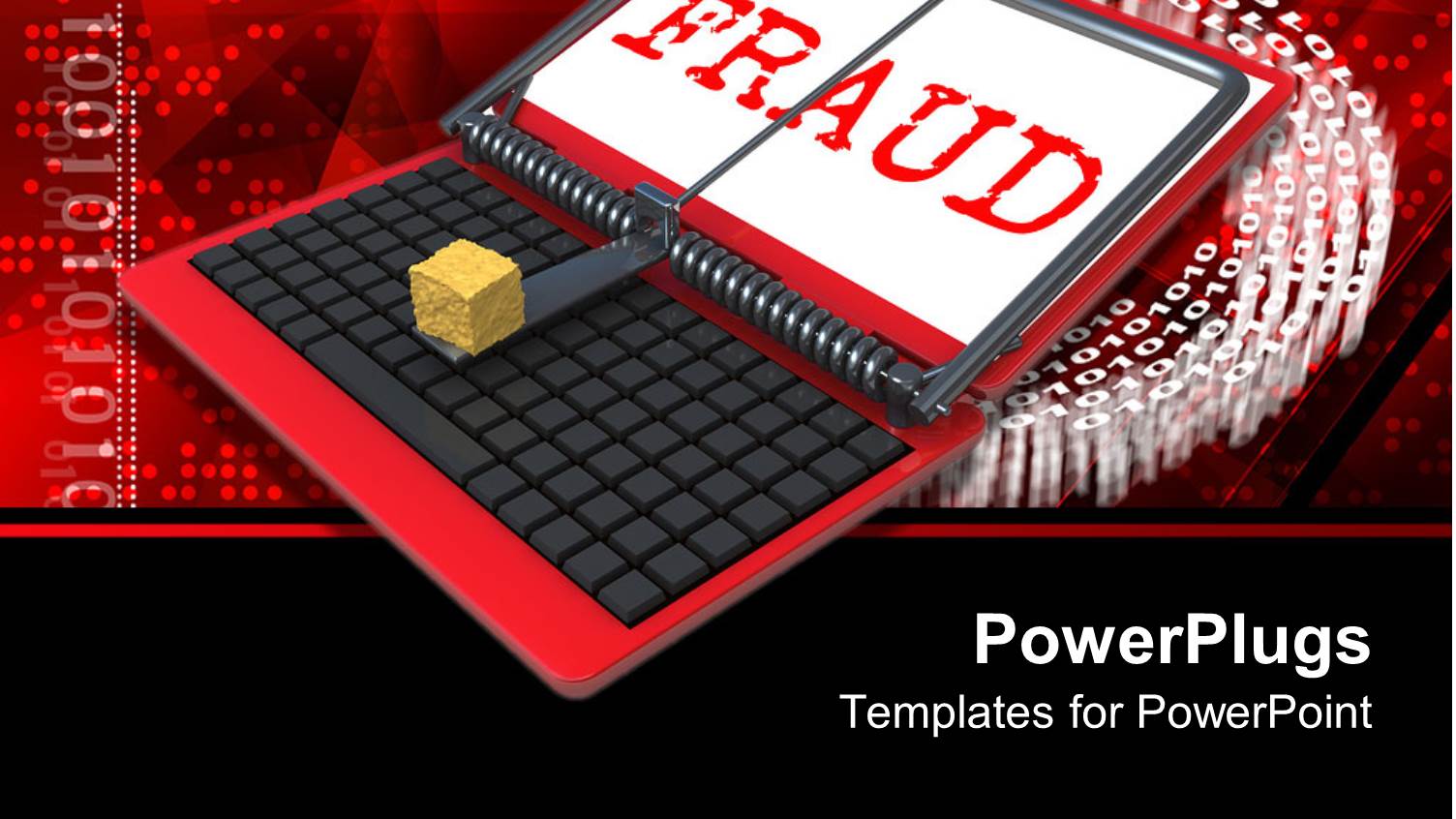 Notebook Laptop with Fraud on Screen with Mousetrap with Cheese on Circle Made of White Binary Codes on Light Spotted