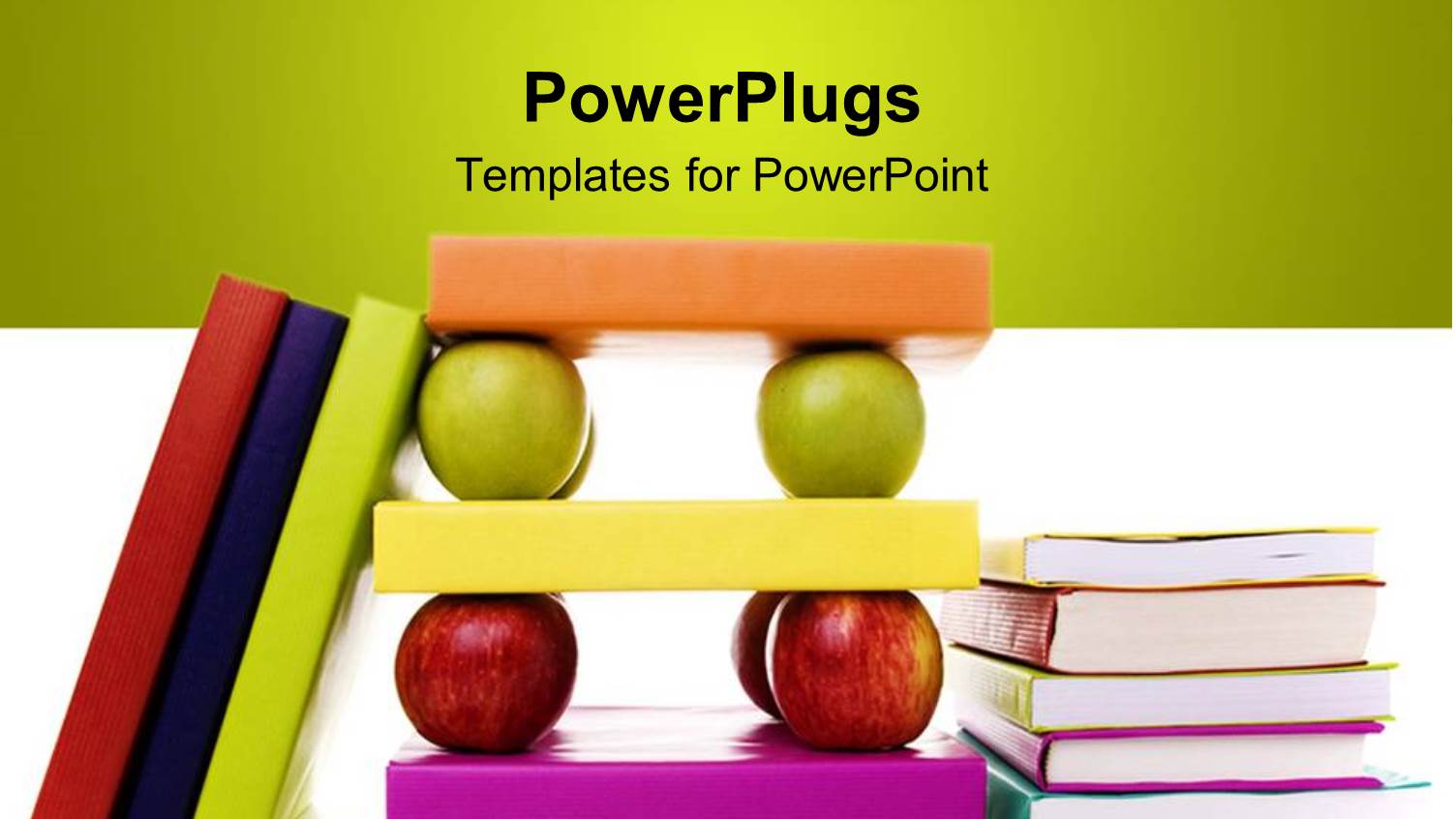 a Number of Books Together Along with Apples