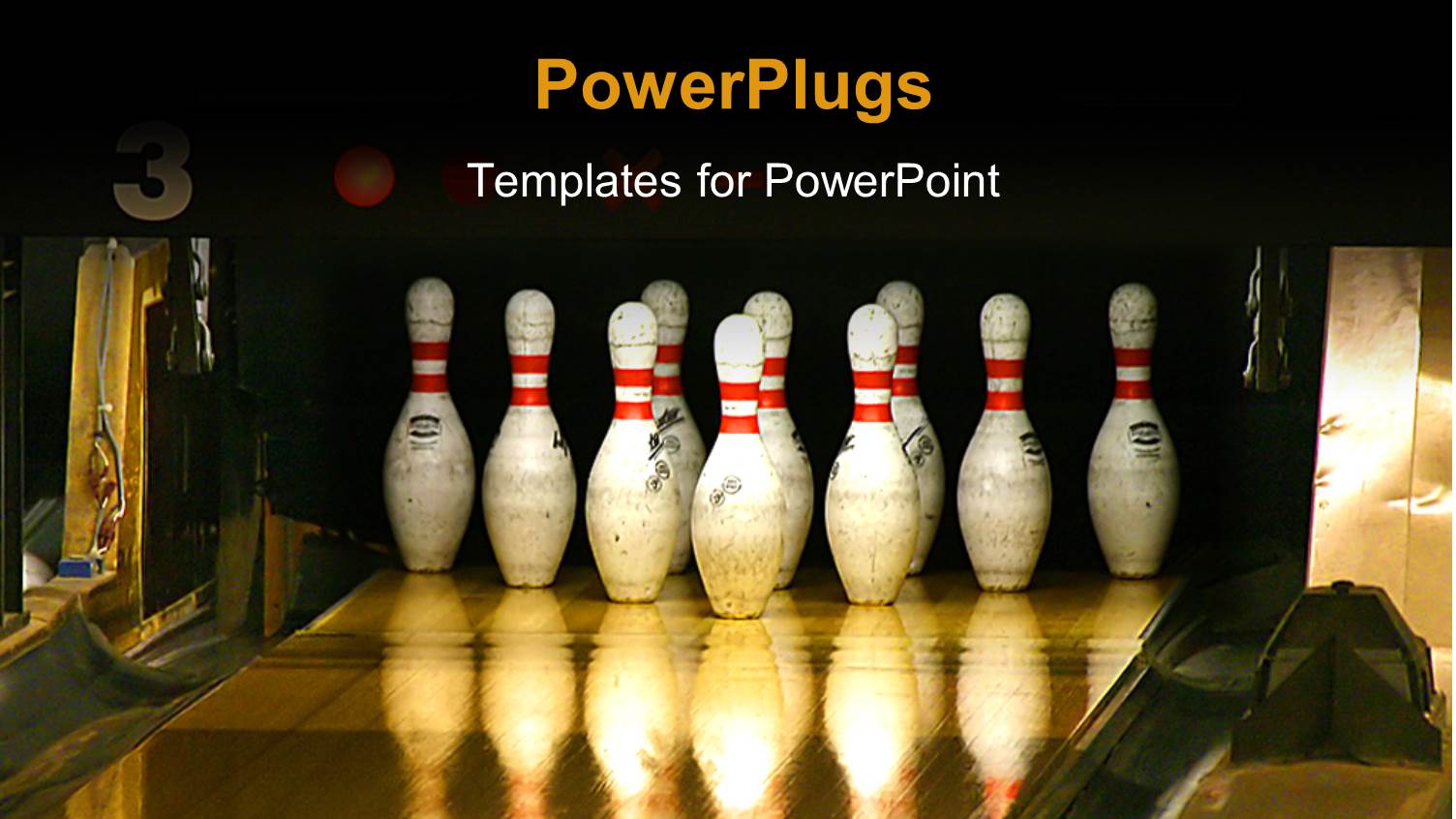 a Number of Bowling Pins and their Reflection on the Floor