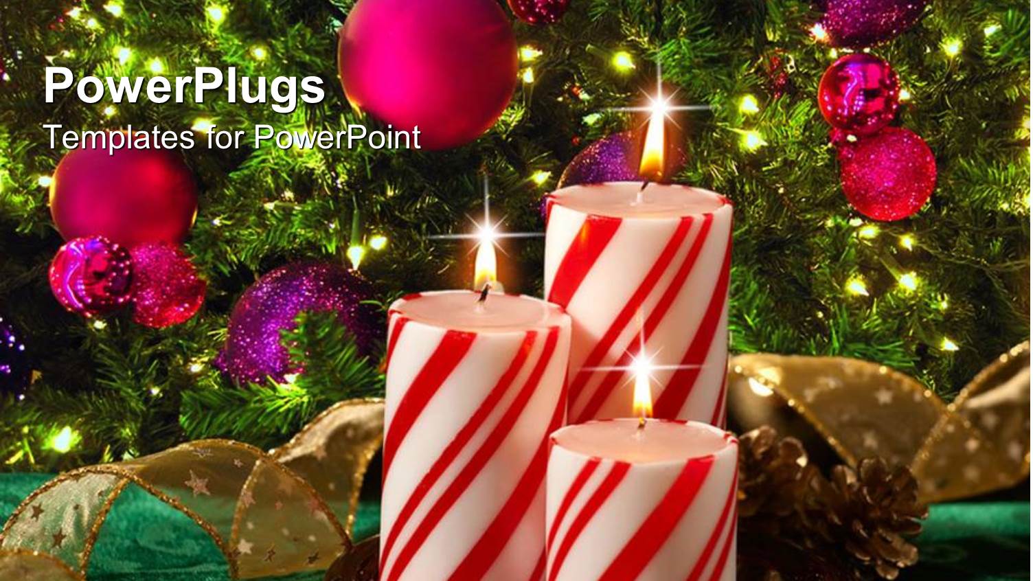 a Number of Burning Candles with Celebration Balls in the Background