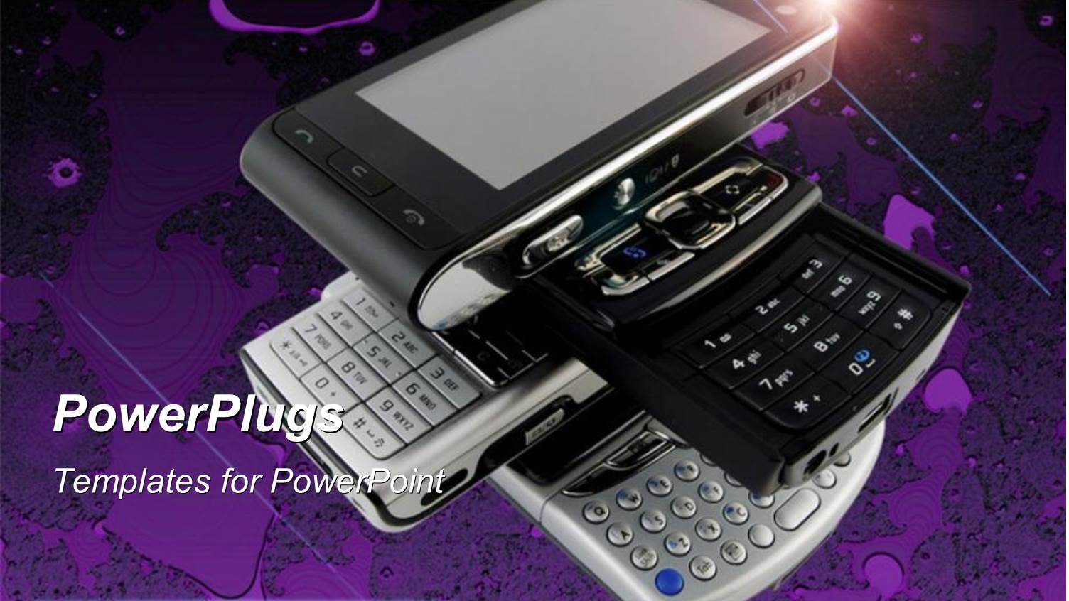 a Number of Cell Phones with Purple Background and Place for Text